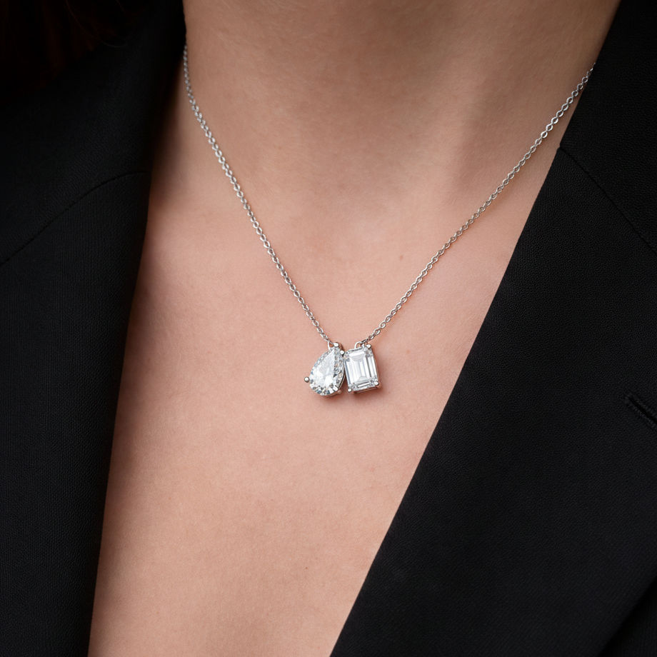 Symphony Emerald And Pear Cut Diamond Pendant
