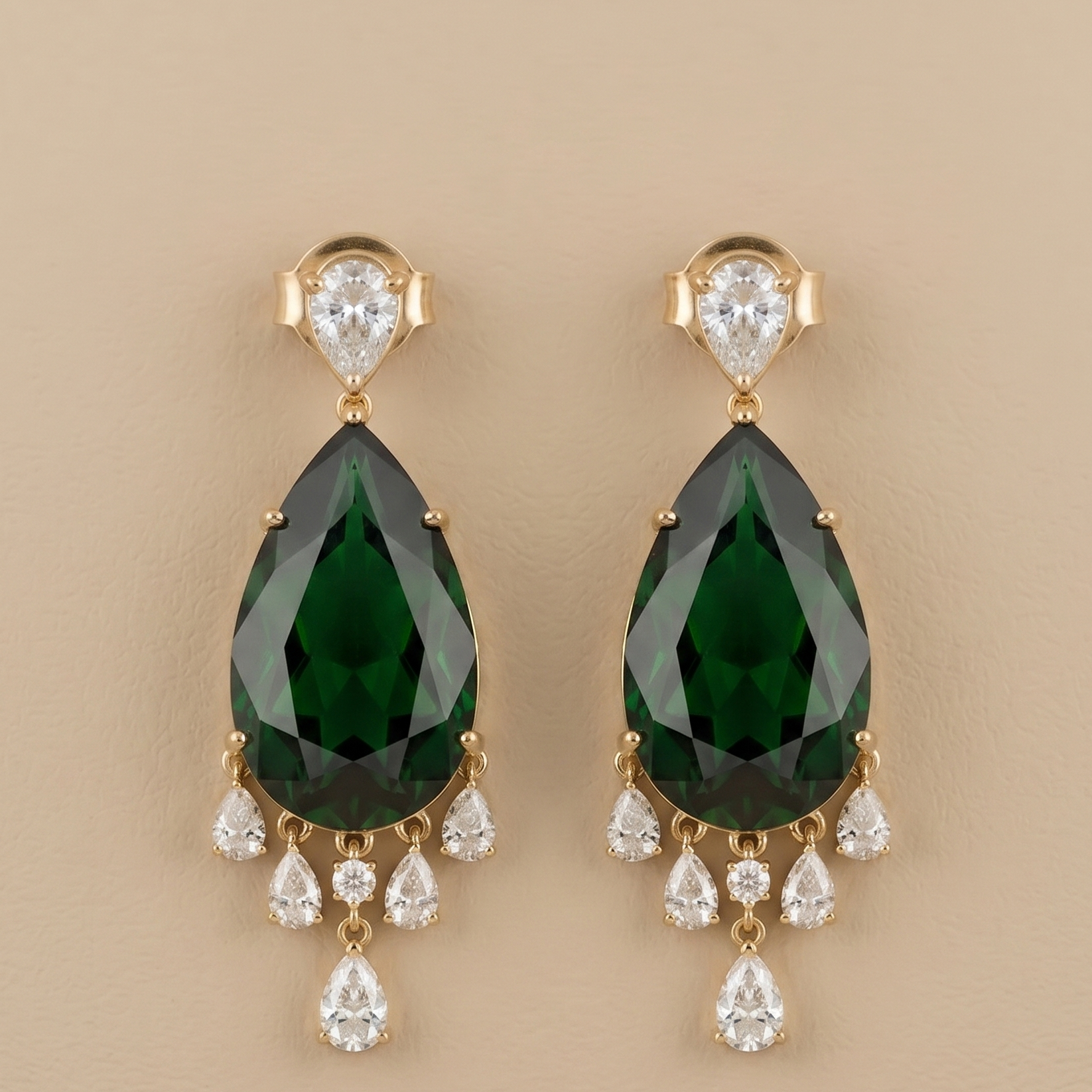 Green Stone Diamond Pendant Earrings set