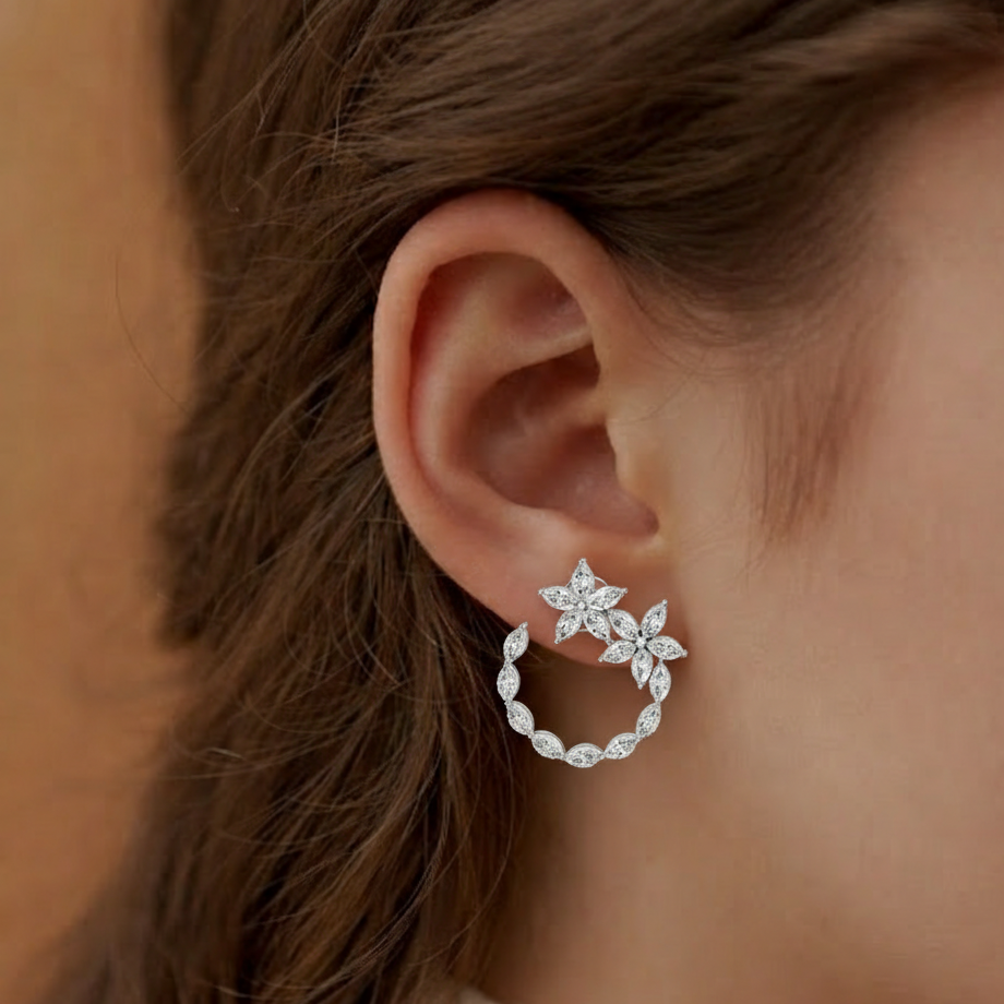 Celestial Blossom Open Circle marquise Cut Earrings