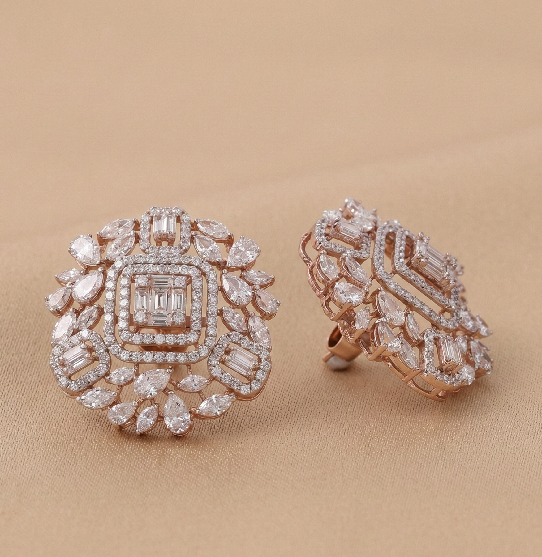 Bridal Floral Halo Diamond Earrings