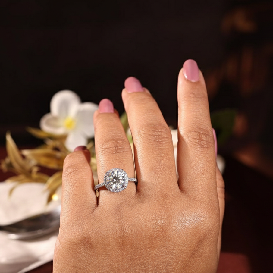 0.70ct Aura Round Cut Diamond Halo Engagement Ring
