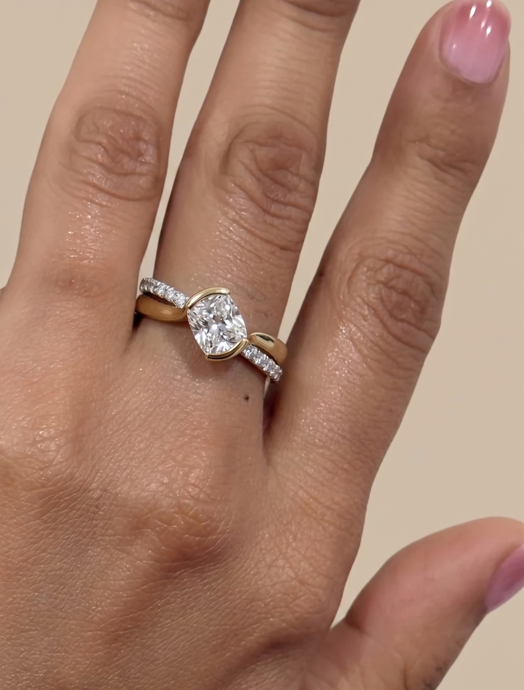 cushion cut diamond twisted shank ring