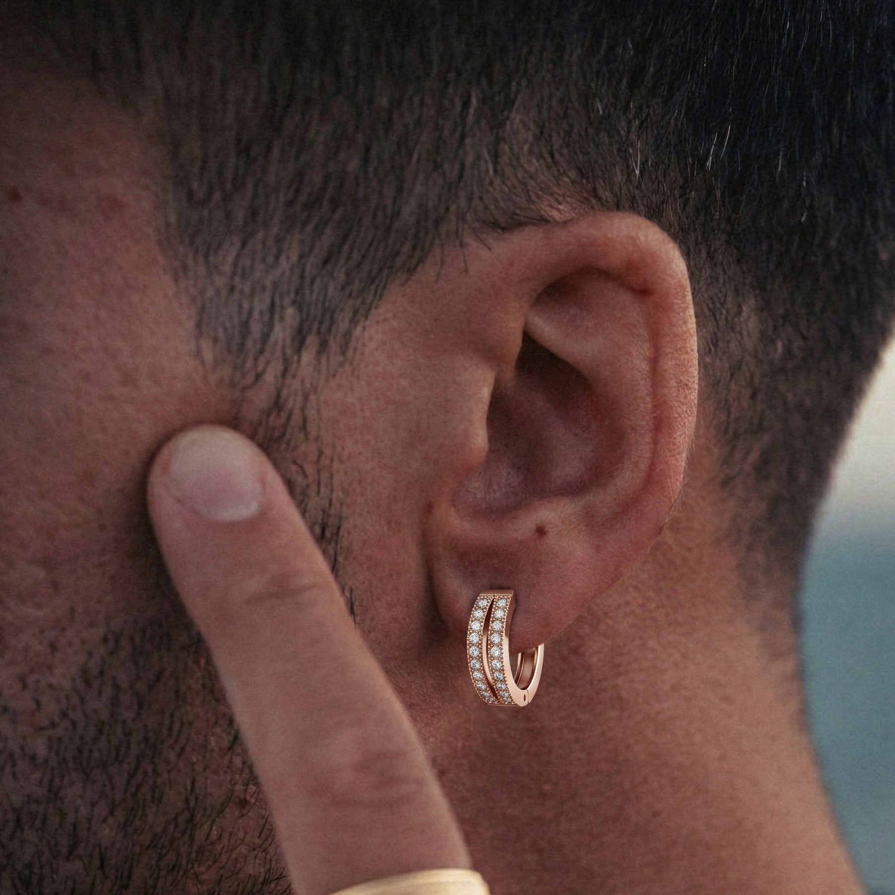 Two Line Hoop Men's Earrings