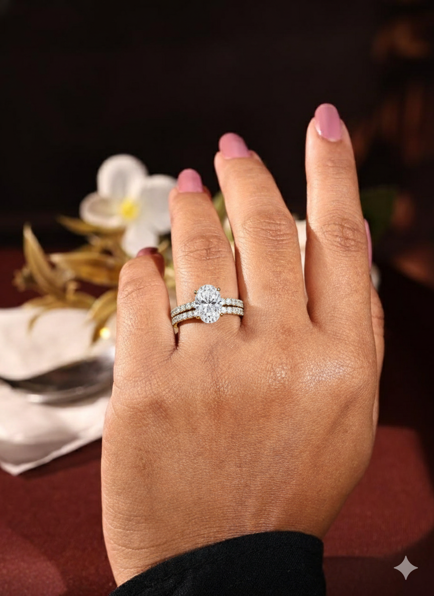 0.80ct Oval Diamond Solitaire with Pave Wedding Band