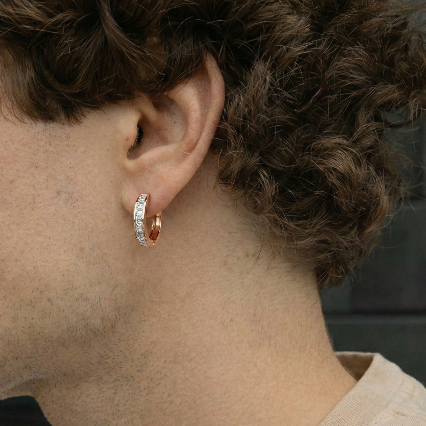 Princess Cut Diamond Hoops Men's Earring