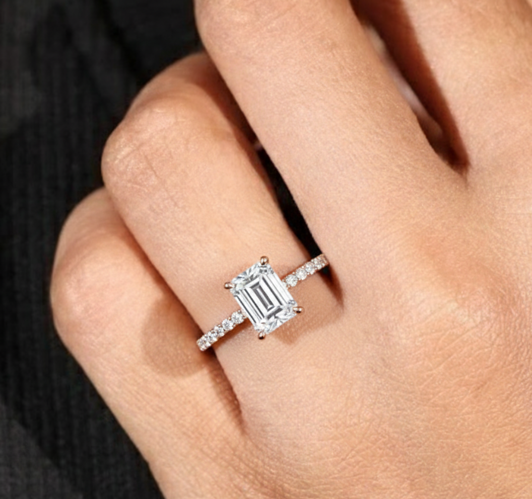 Emerald  1.60ct Diamond Hidden Halo Ring