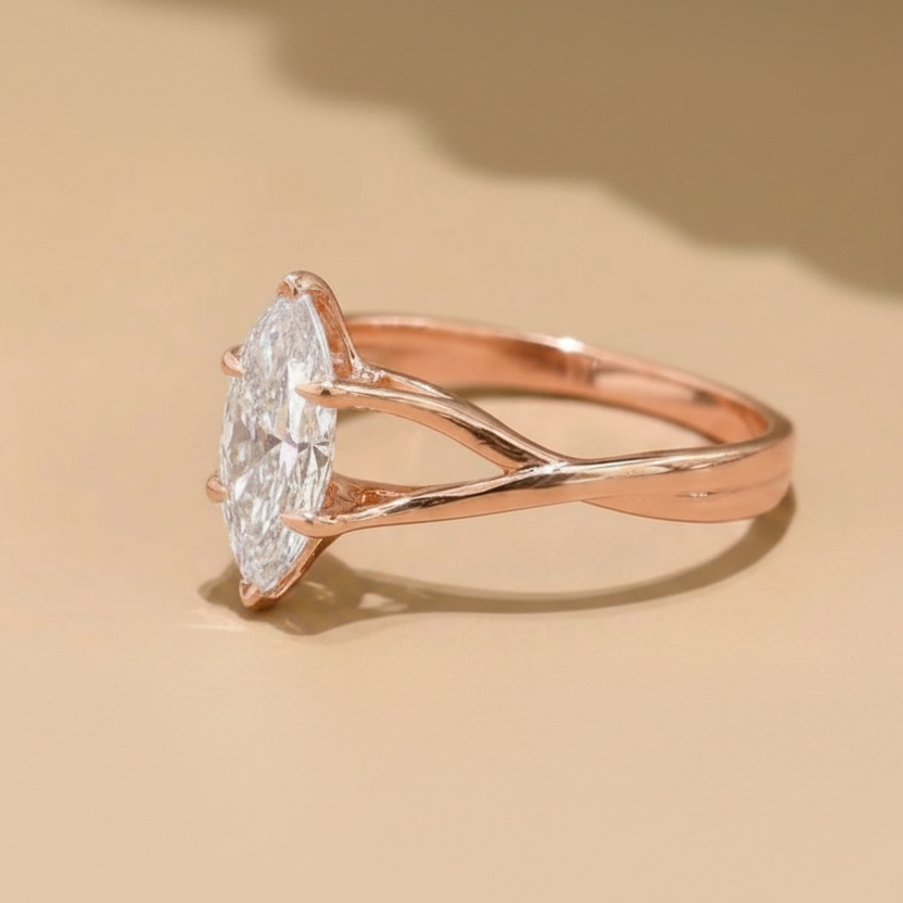 Marquise twisted engagement ring