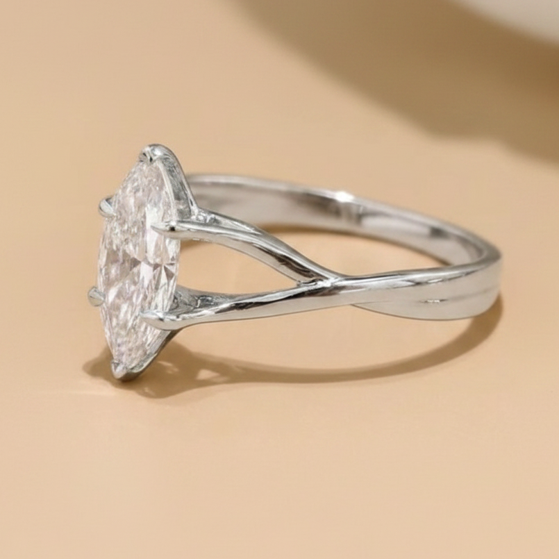 Marquise twisted engagement ring