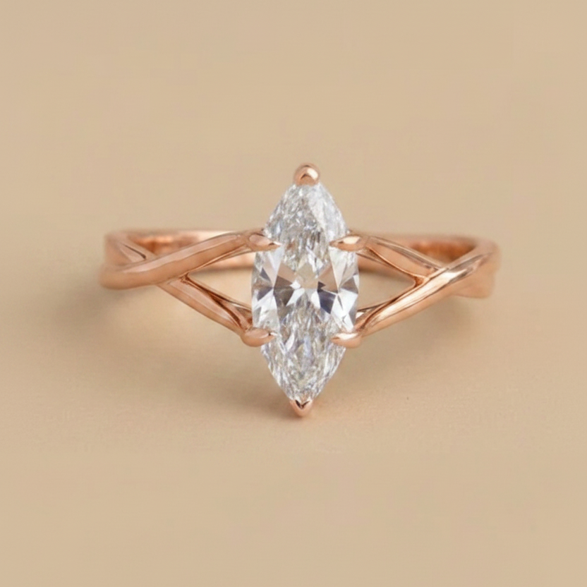 Marquise twisted engagement ring