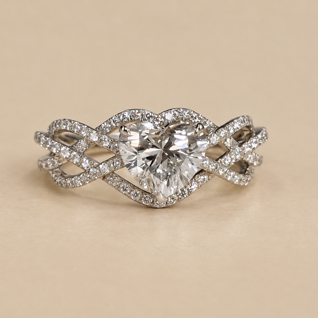 Twisted Wave Heart Solitaire Engagement Ring