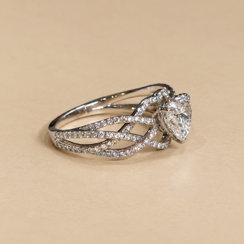 Twisted Wave Heart Solitaire Engagement Ring