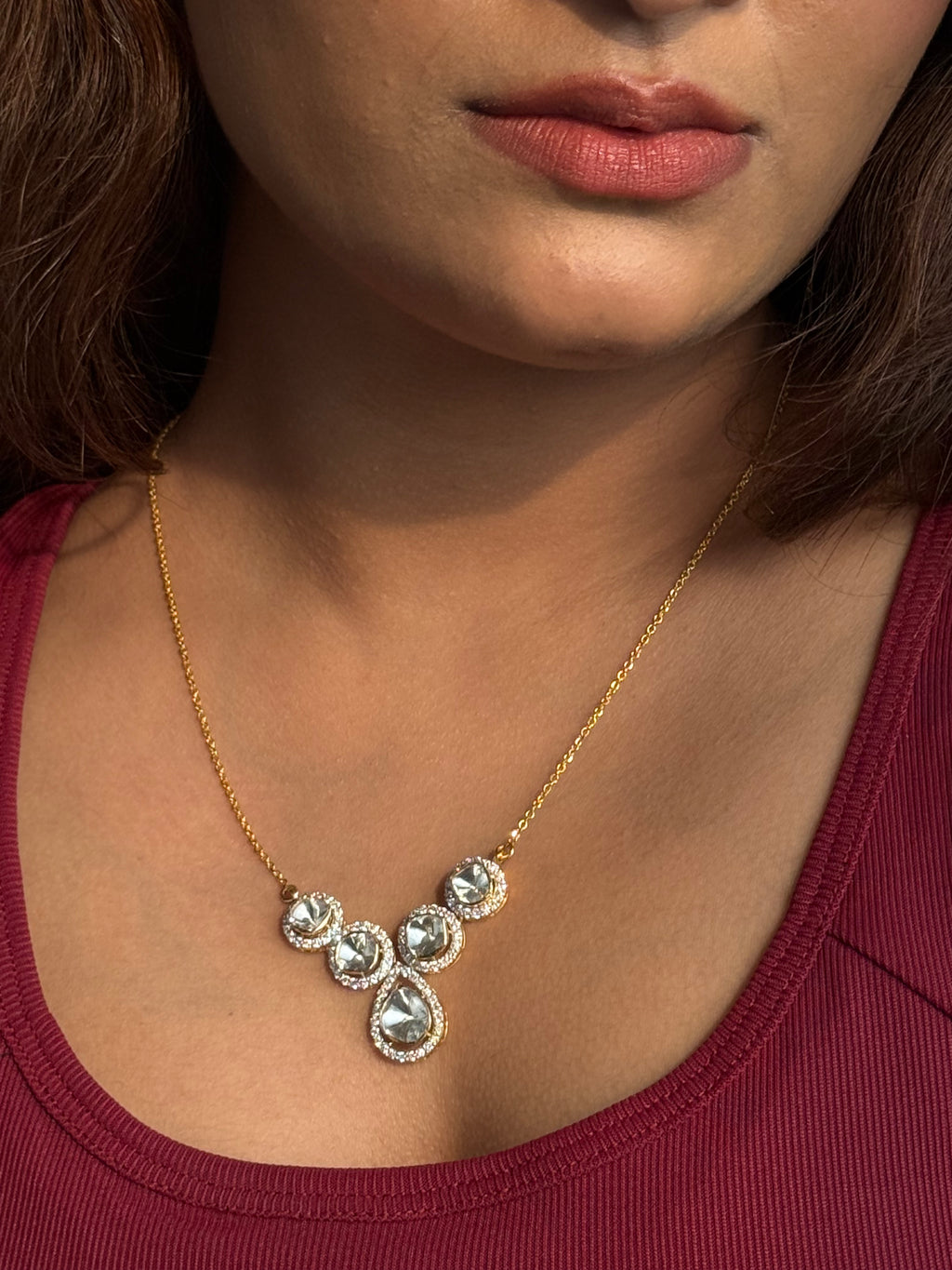 Drop Polki Diamond pendant set