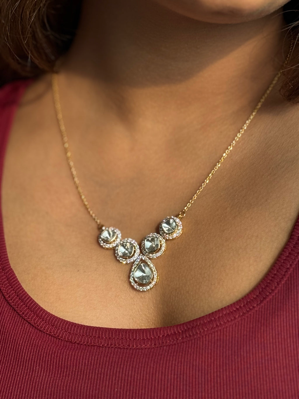 Drop Polki Diamond pendant set