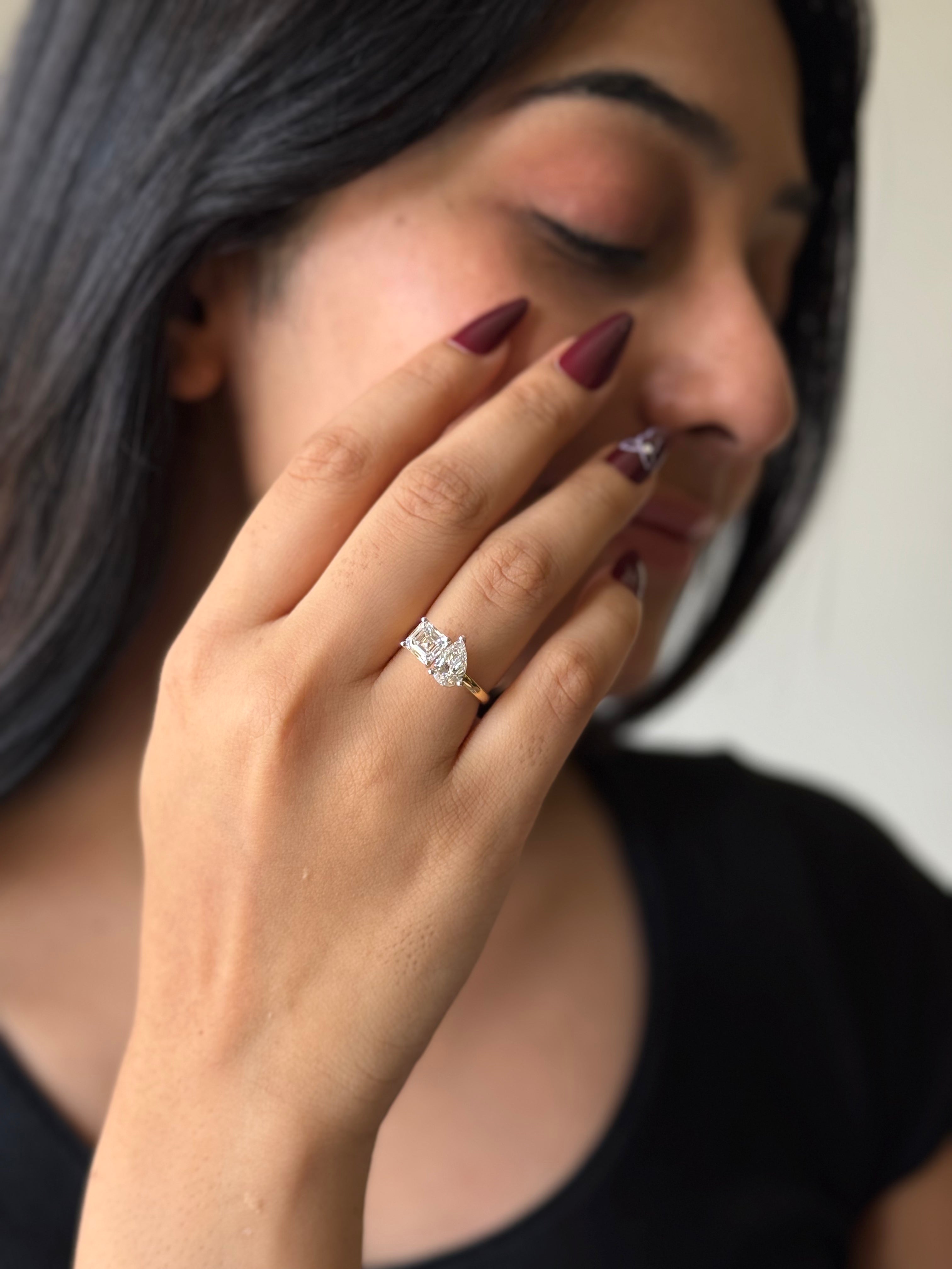 Asscher & Pear Toi et moi ring
