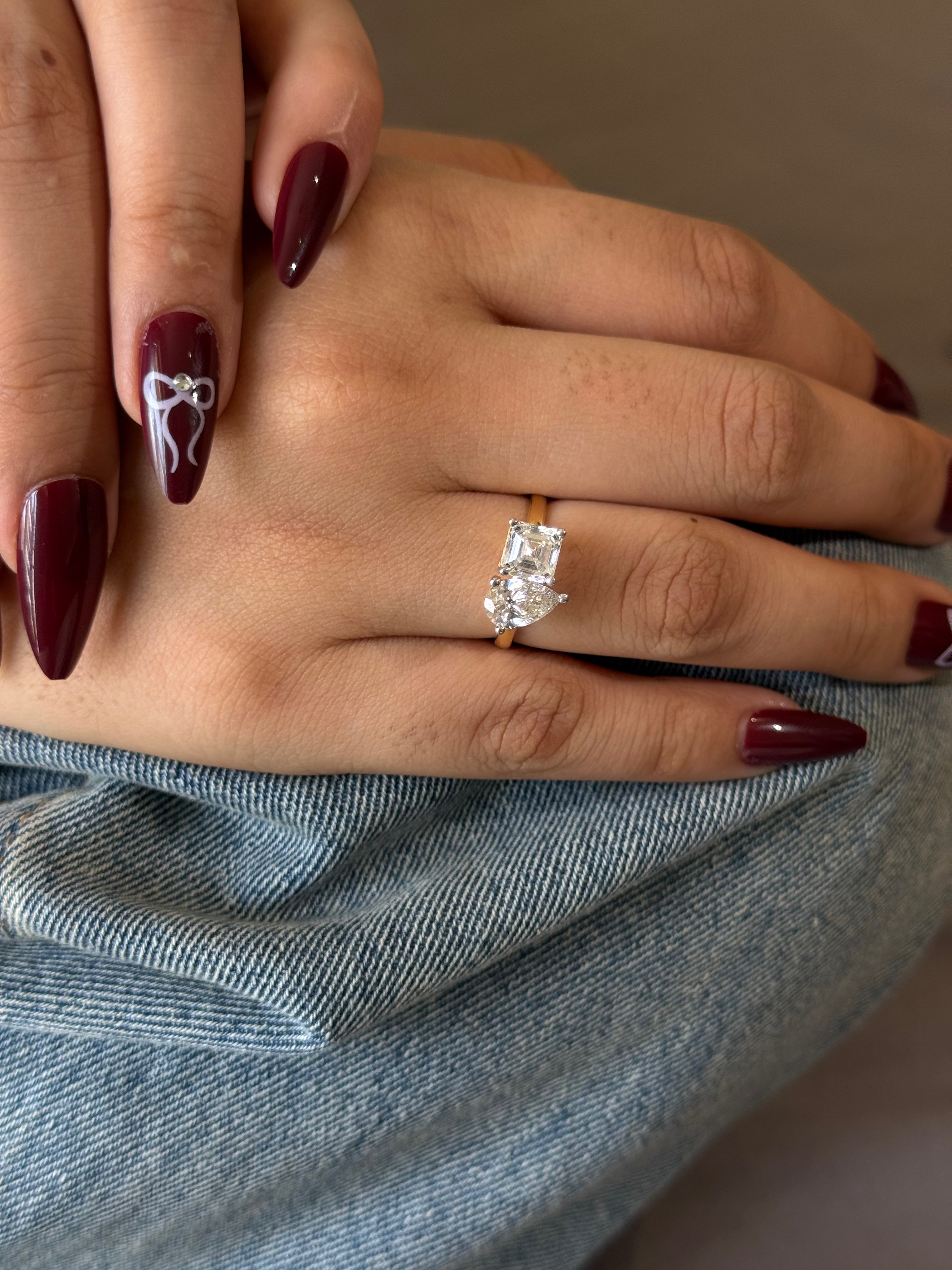 Asscher & Pear Toi et moi ring