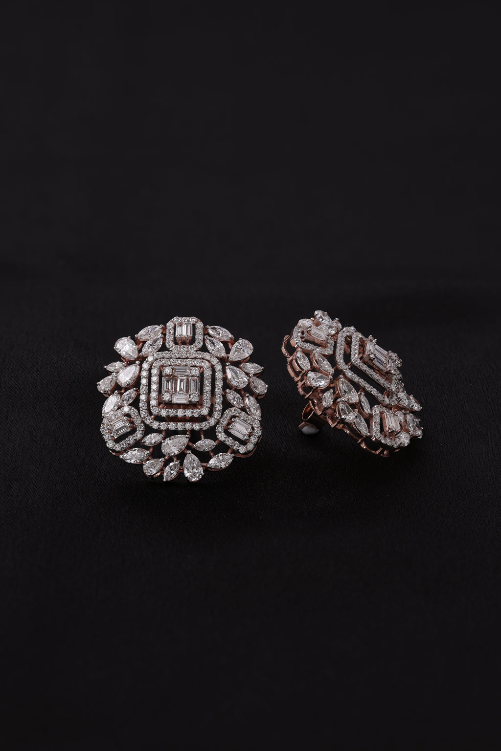 Bridal Floral Halo Diamond Earrings