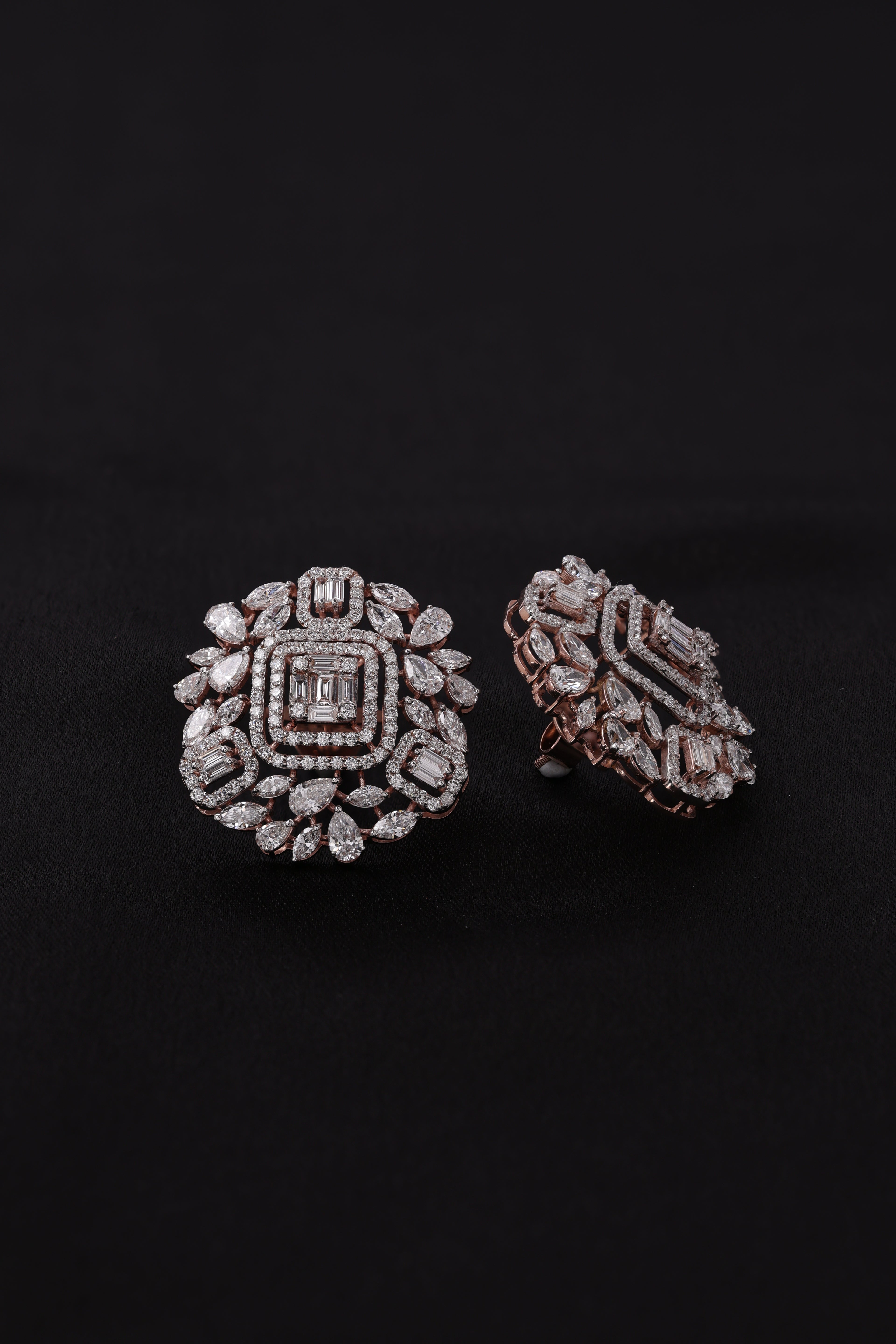 Bridal Floral Halo Diamond Earrings