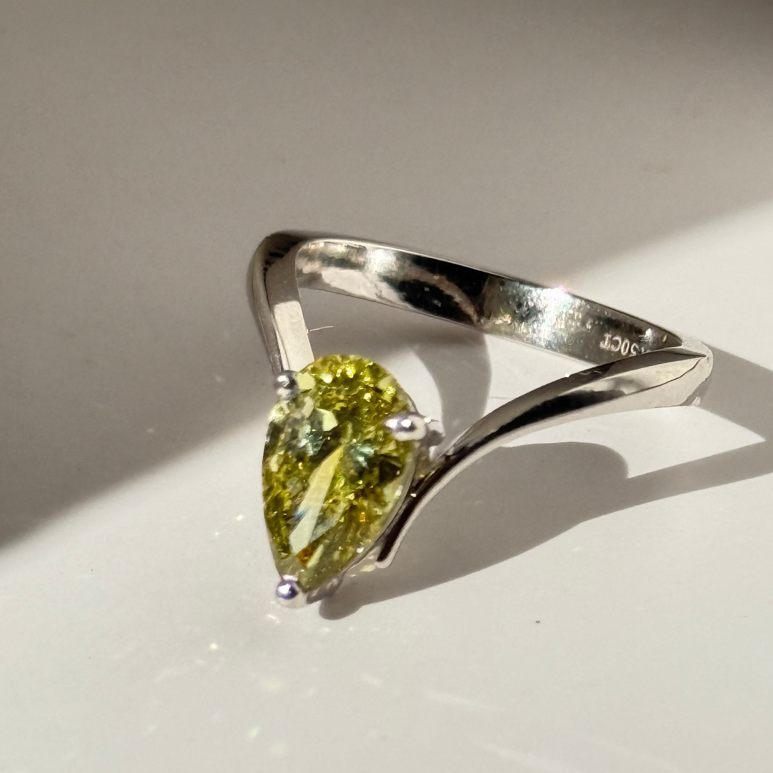Green Pear Cut Ring