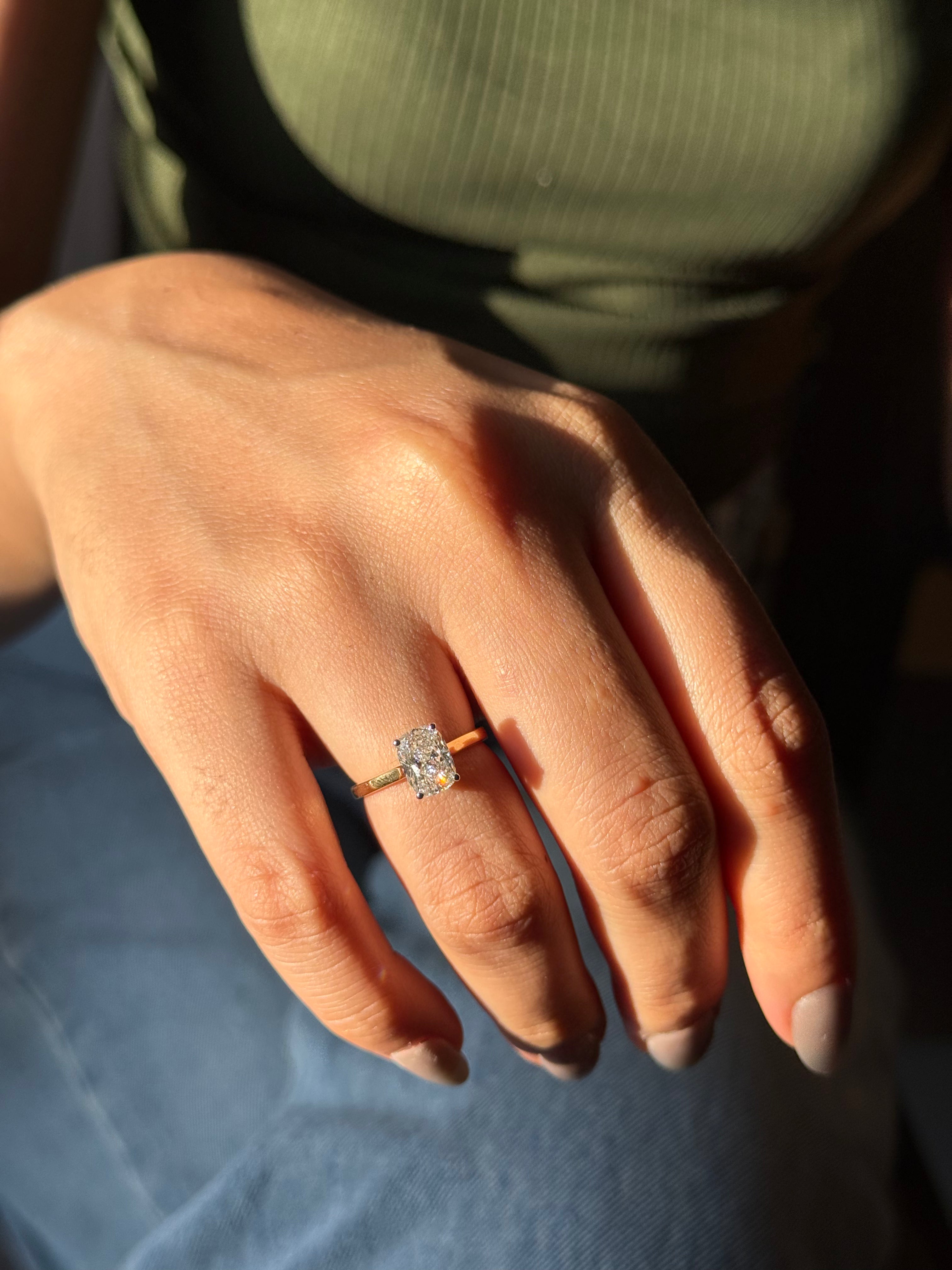 Elongated Cushion Solitaire Engagement Ring