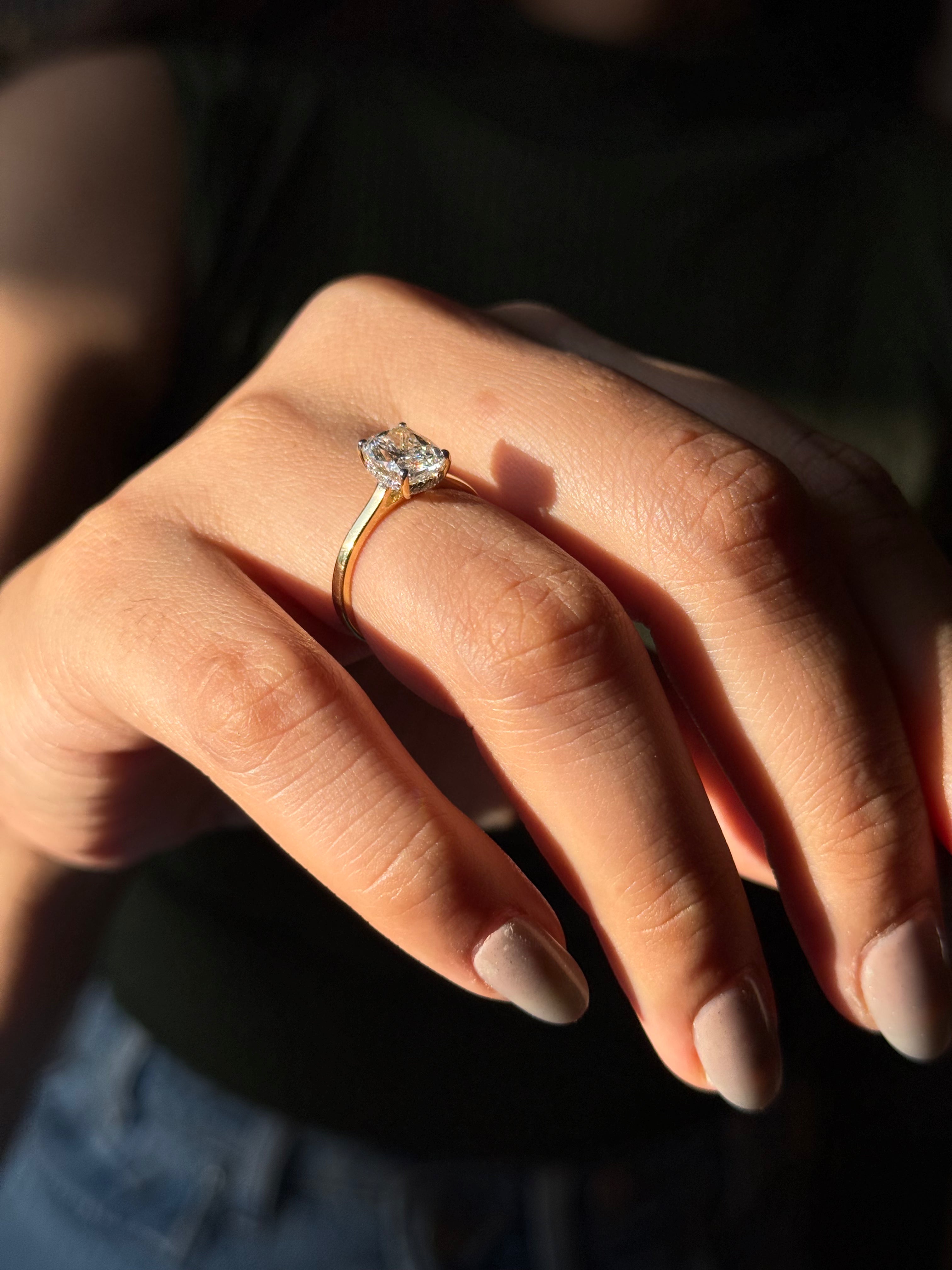 Elongated Cushion Solitaire Engagement Ring