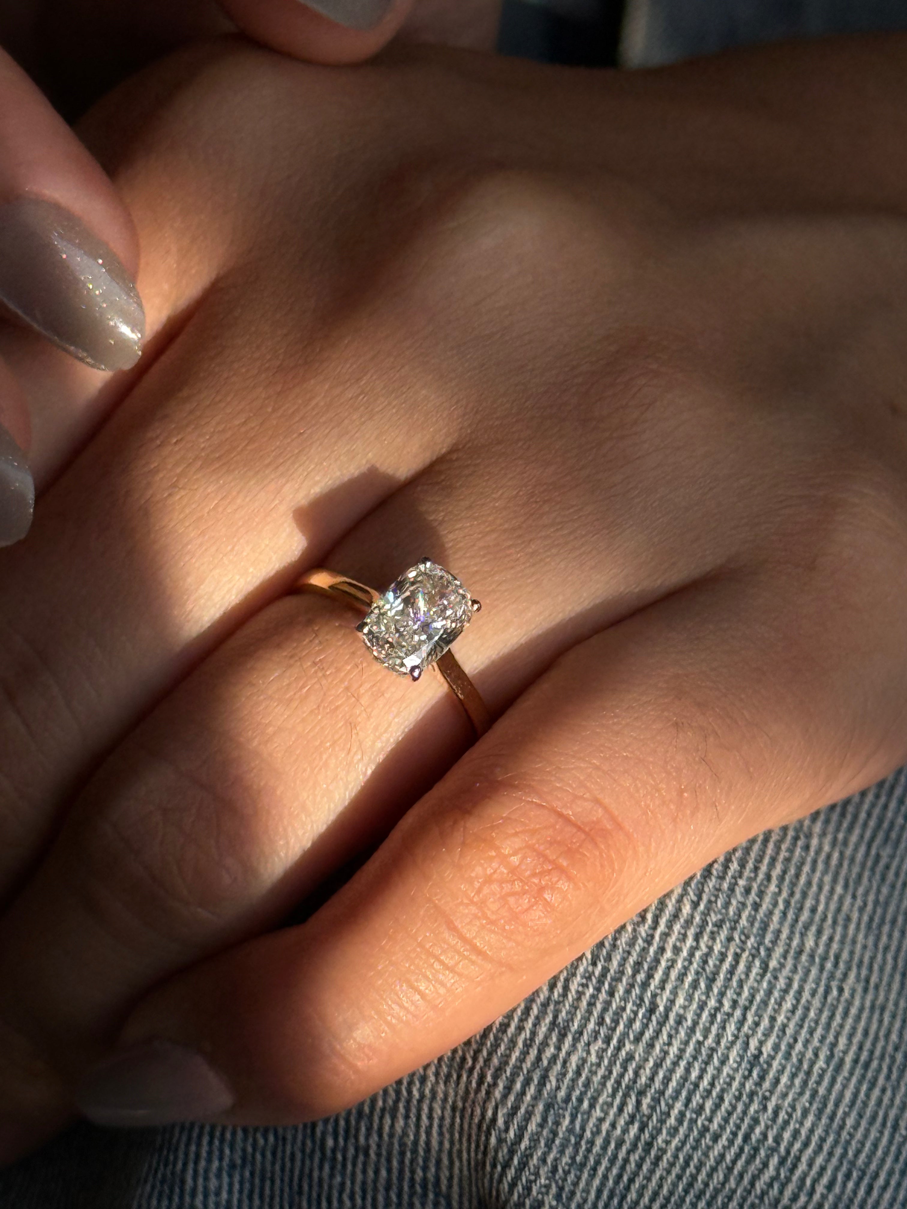 Elongated Cushion Solitaire Engagement Ring