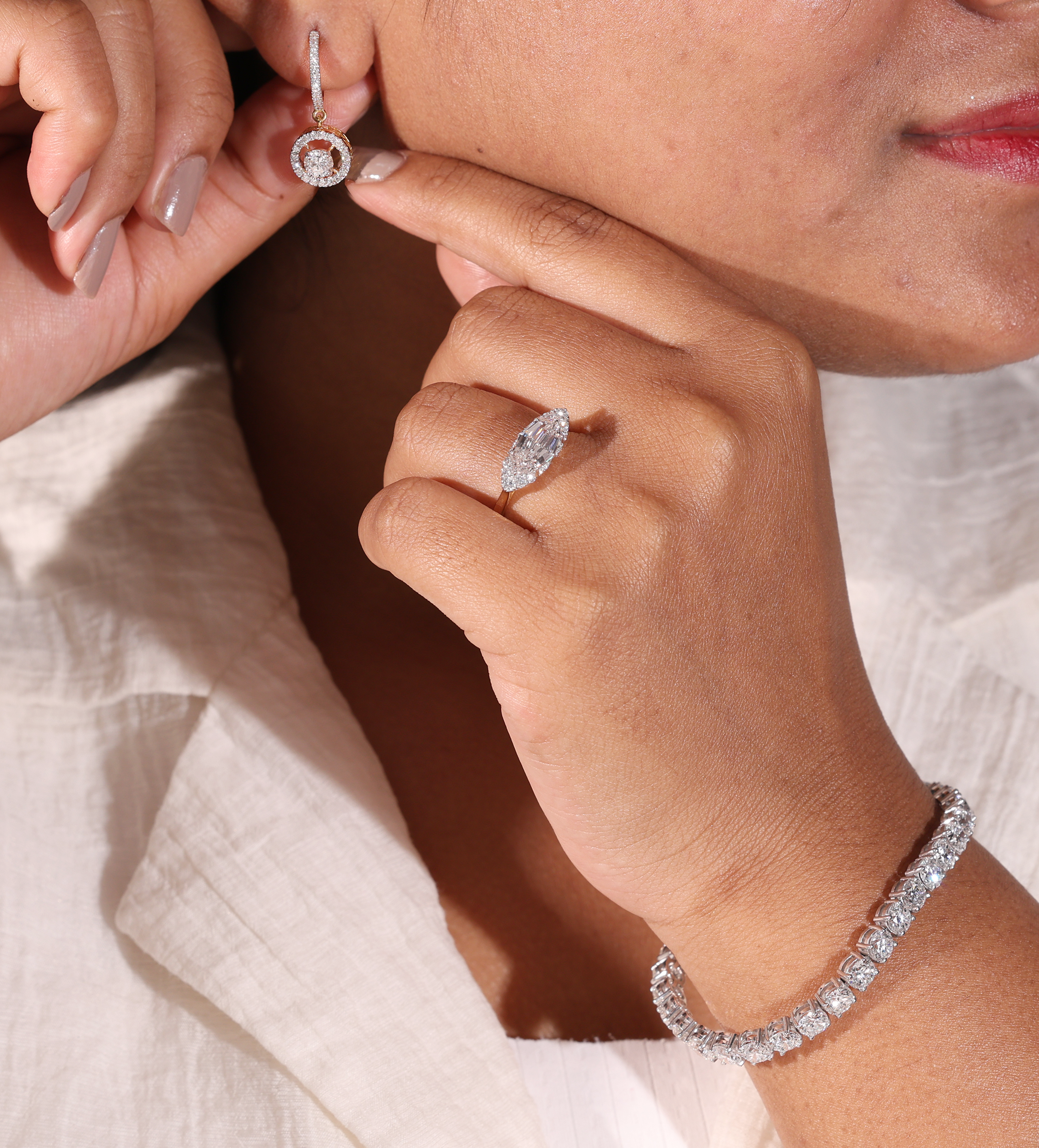 Round cut Diamond halo huggie hoops