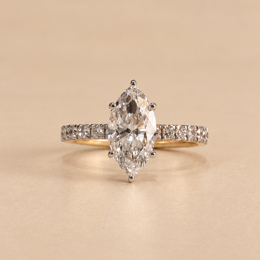 Marquise Solitaire Engagement Ring with Diamond Accents