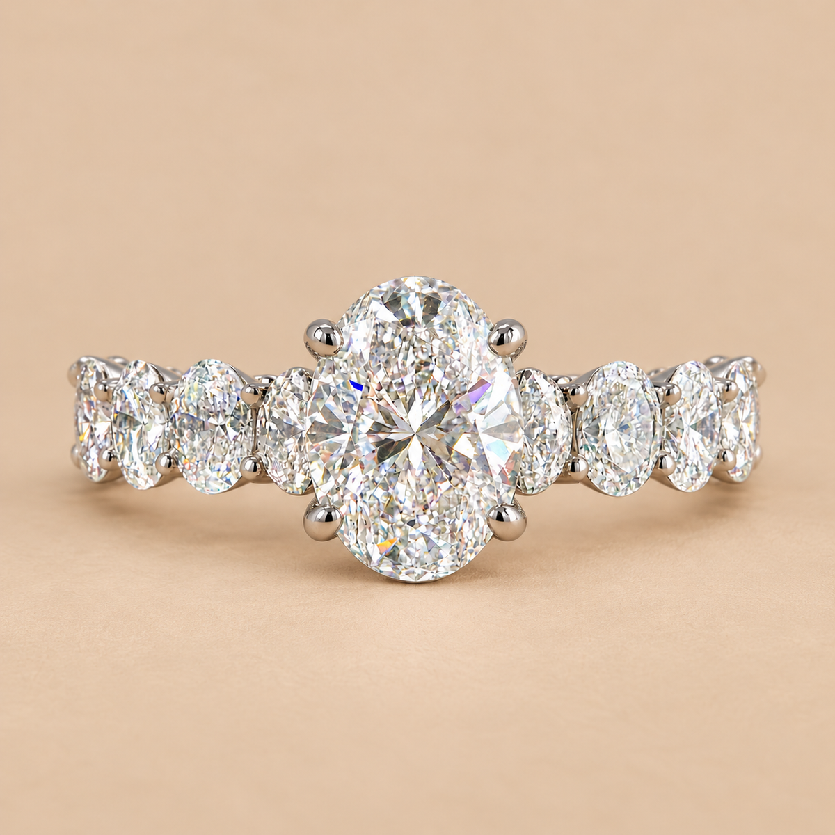 Oval Cut Diamond Ring with Diamond Accents