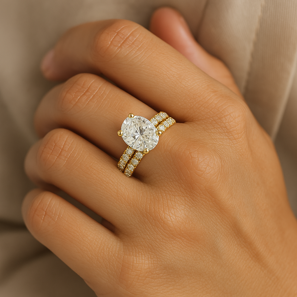 Oval Diamond Solitaire with Pave Wedding Band