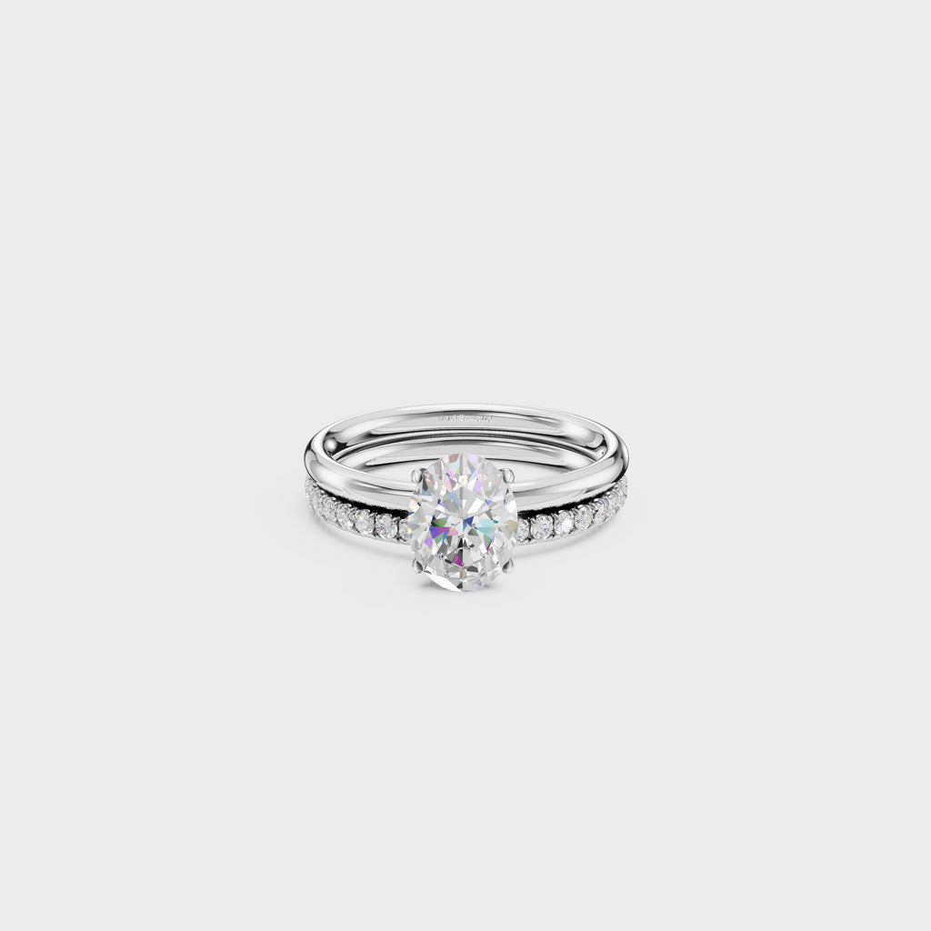 Oval Solitaire Diamond Bridal Set With Pave Band