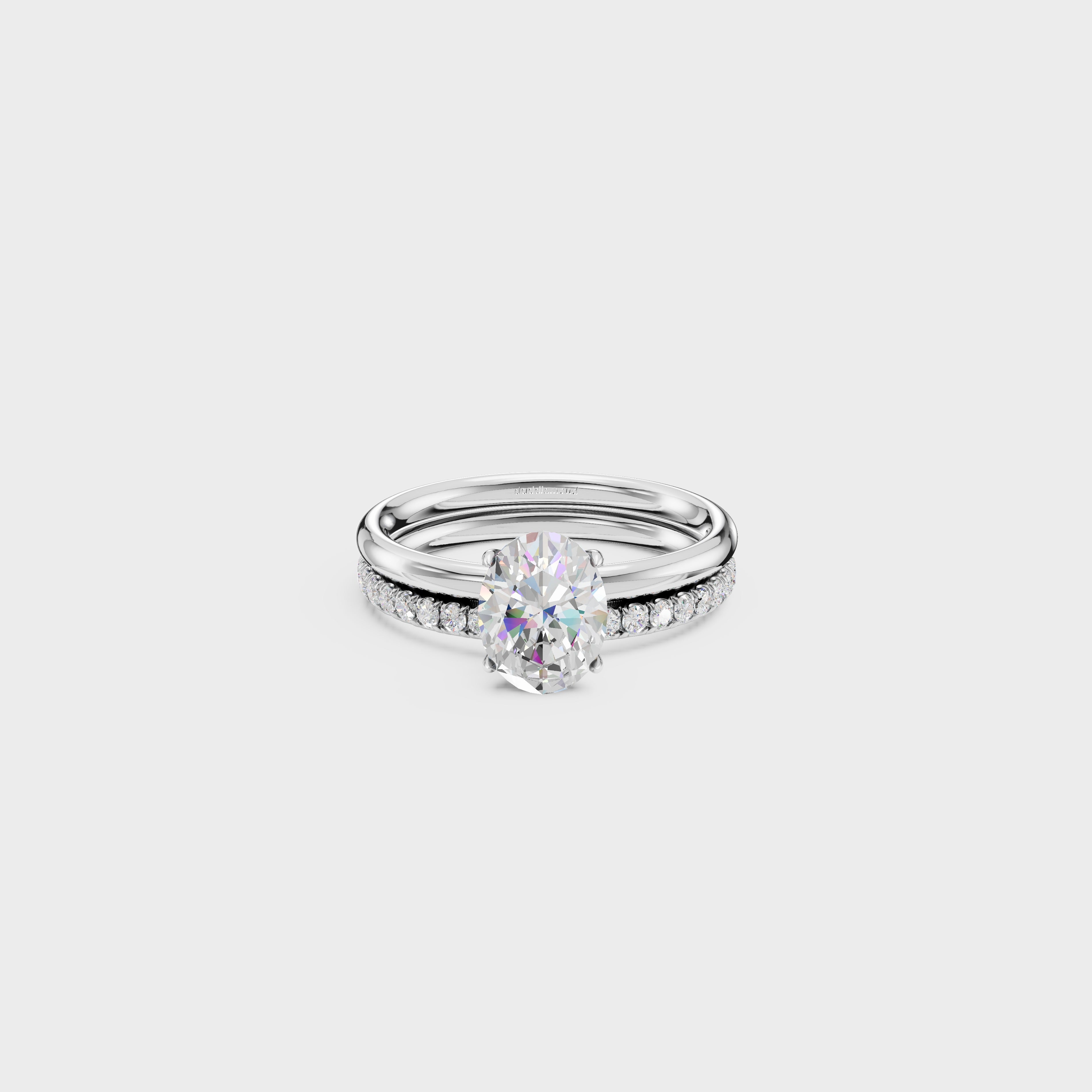 Oval Solitaire Diamond Bridal Set With Pave Band