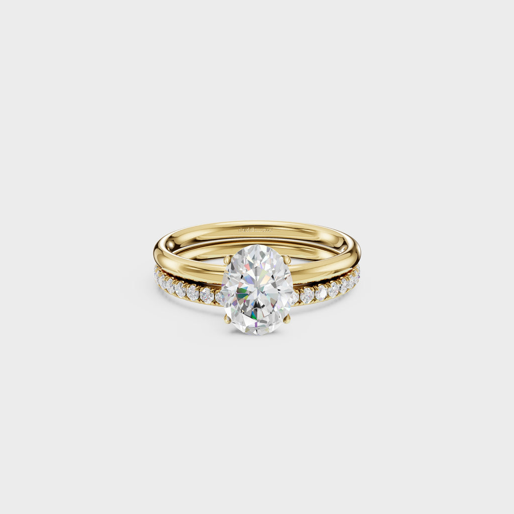 Oval Solitaire Diamond Bridal Set With Pave Band