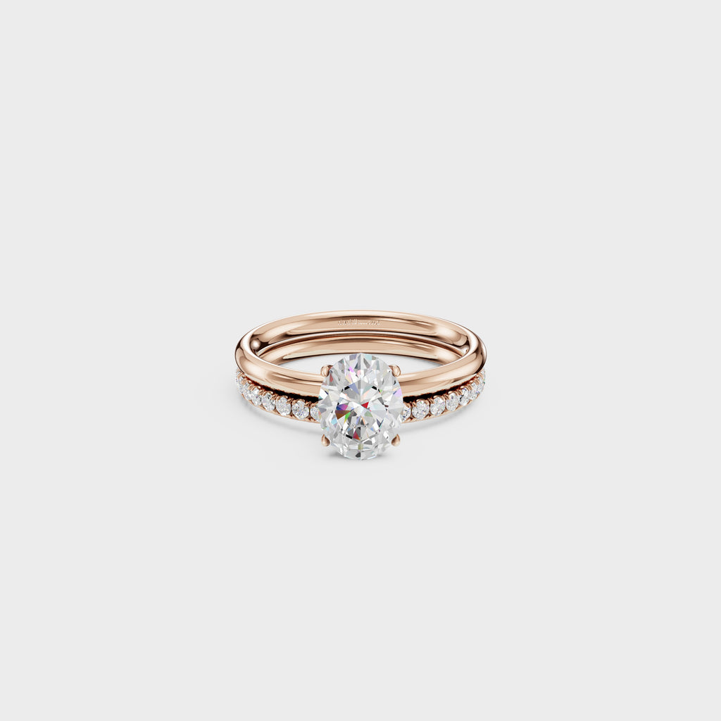 Oval Solitaire Diamond Bridal Set With Pave Band