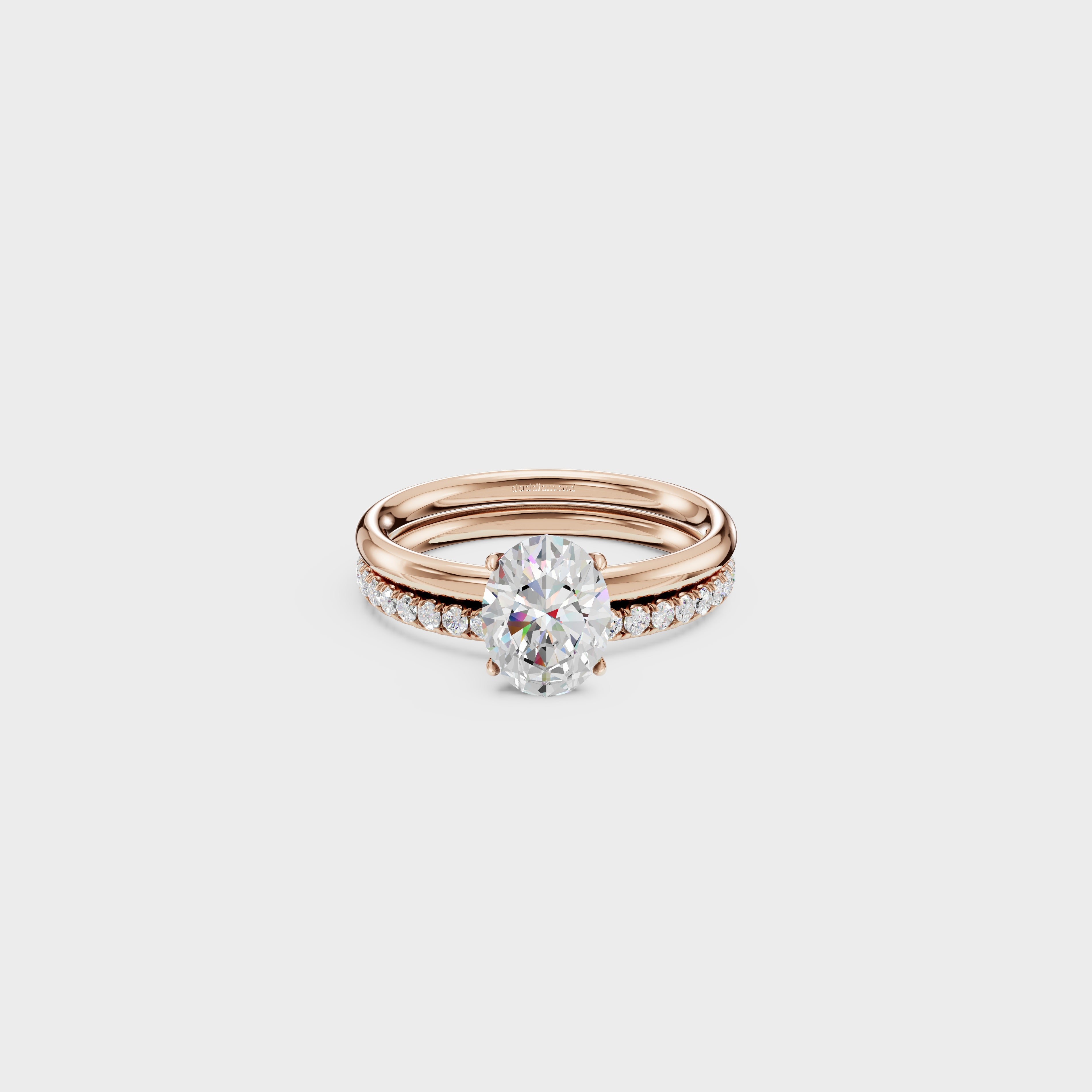 Oval Solitaire Diamond Bridal Set With Pave Band
