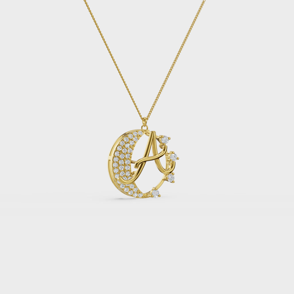 Crescent A Intial Pendant