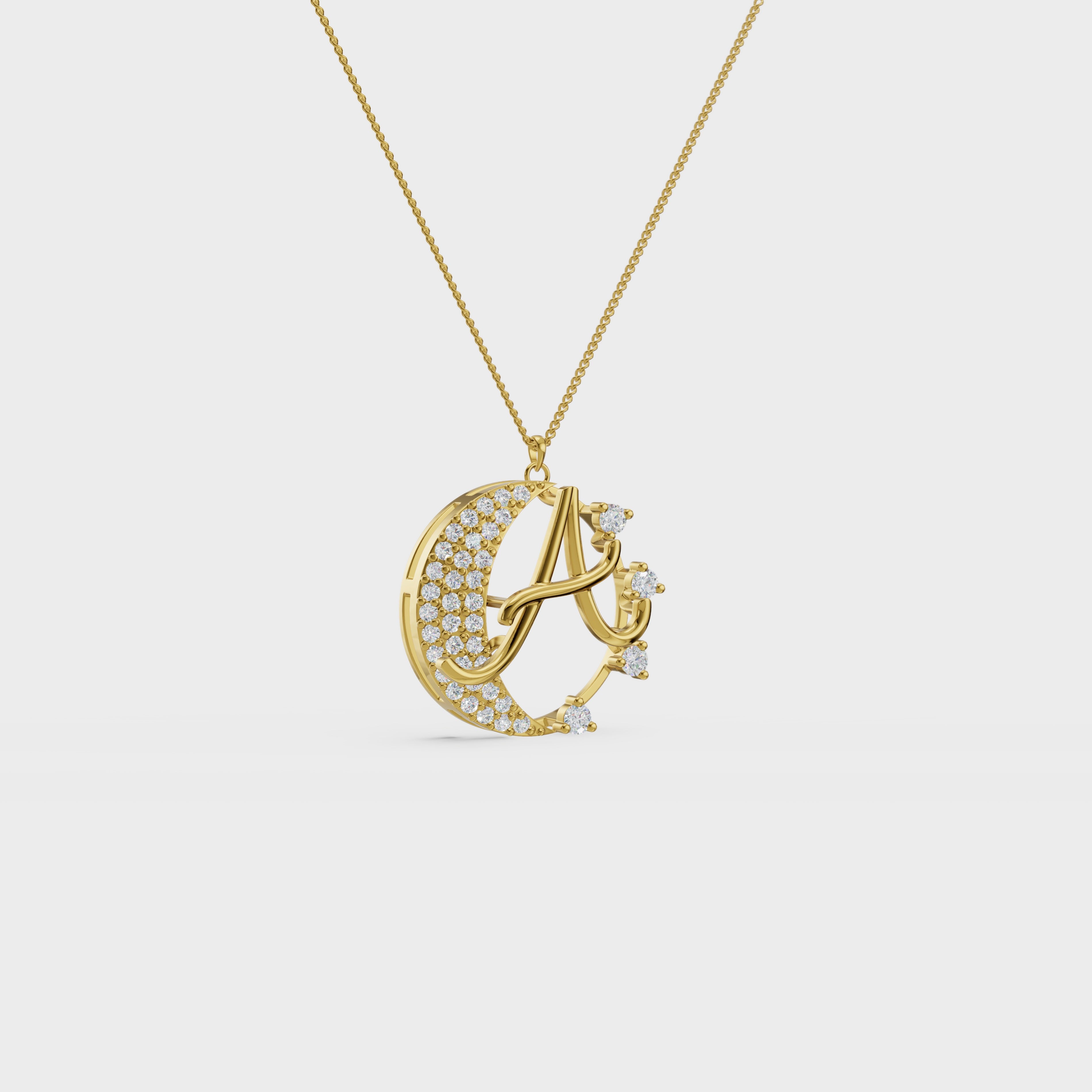 Crescent A Intial Pendant