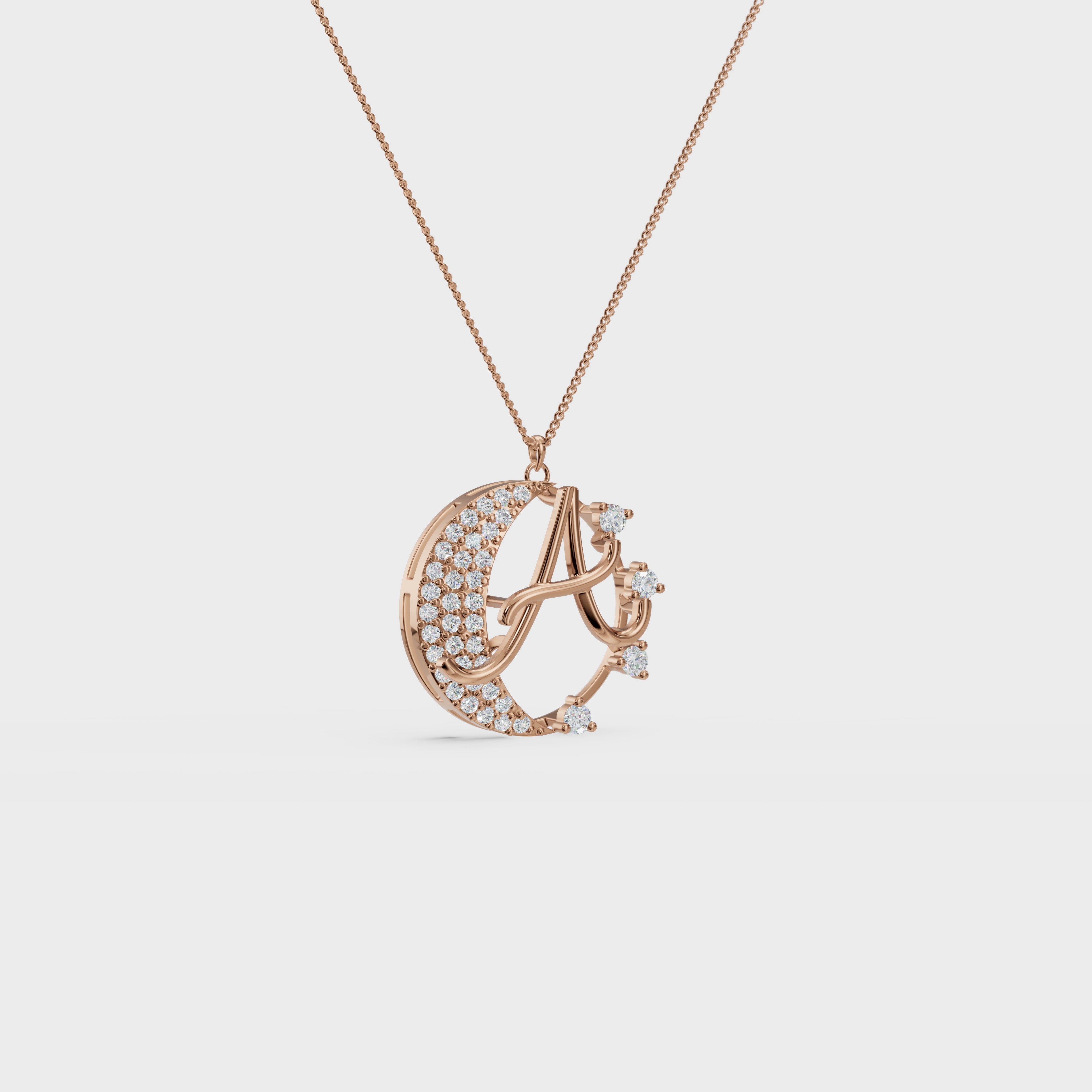 Crescent A Intial Pendant