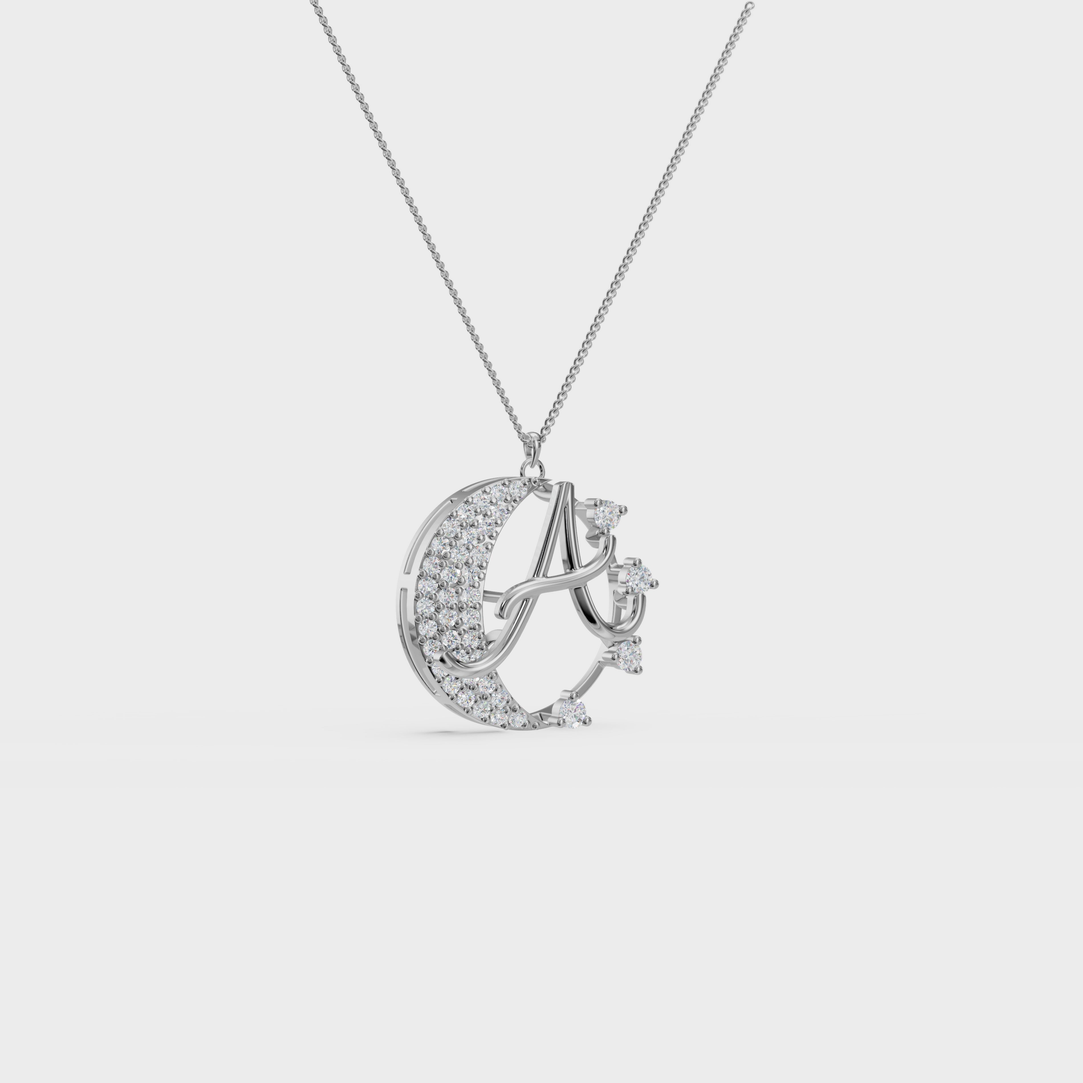 Crescent A Intial Pendant