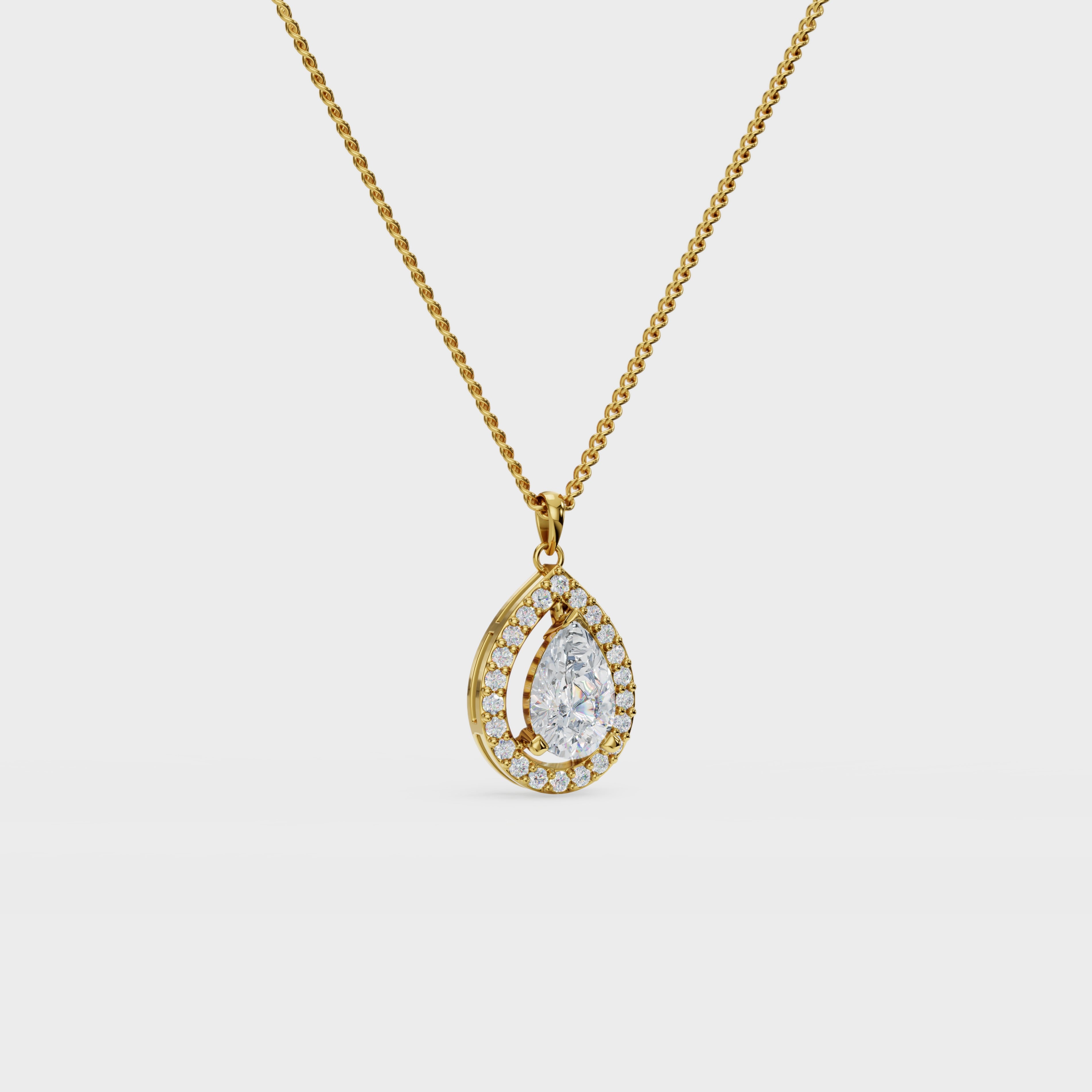 Luminous 1ct Pear Cut Halo diamond pendant
