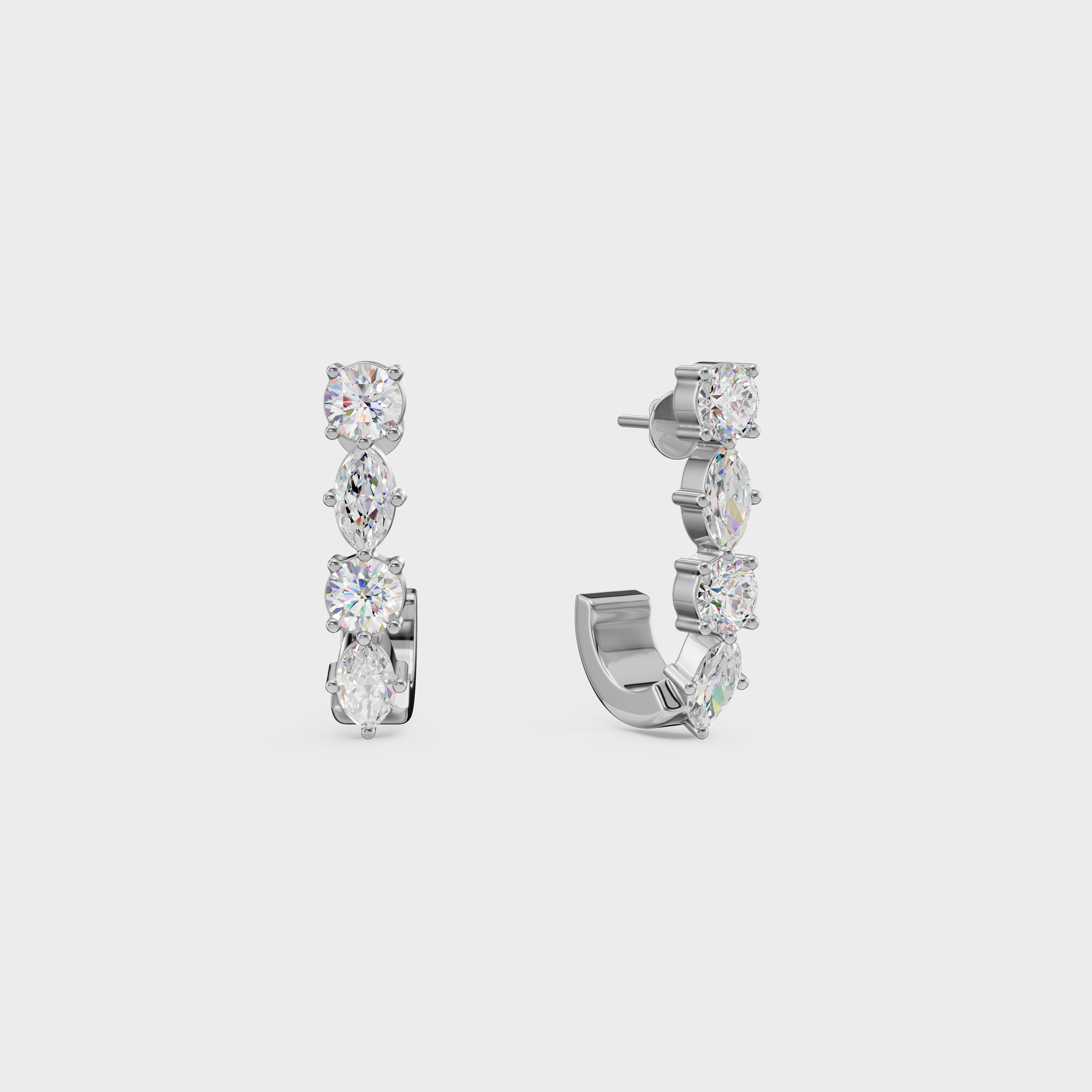 Round & Marquise Diamond Hoops