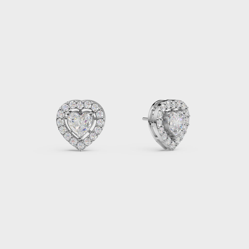 Heart Cut Halo Stud Earrings