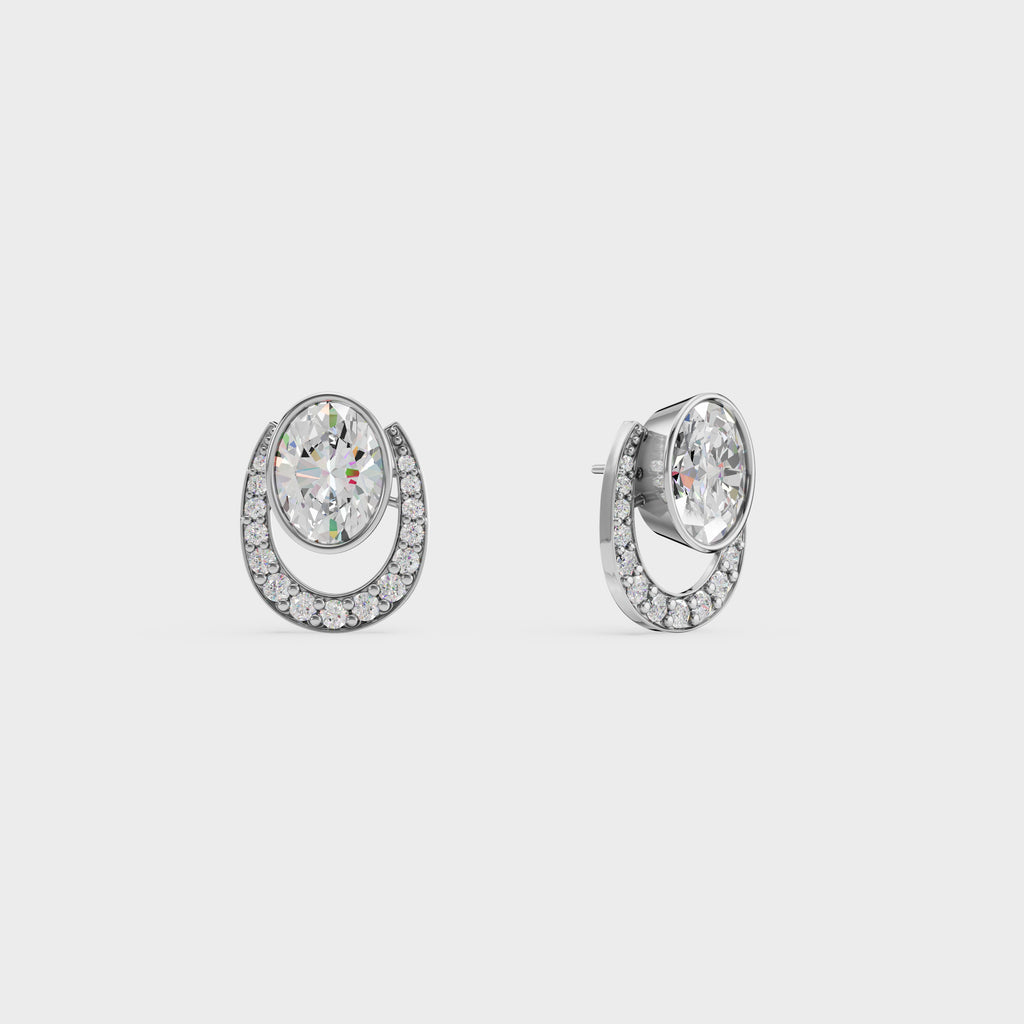 Oval & Pave Crescent Stud Earrings