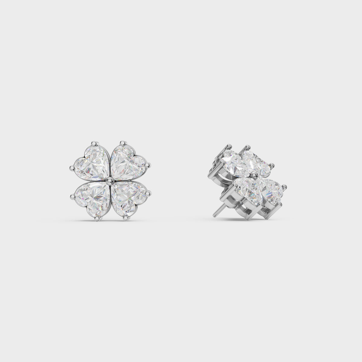 Heart Cut Diamond Floral Stud Earrings
