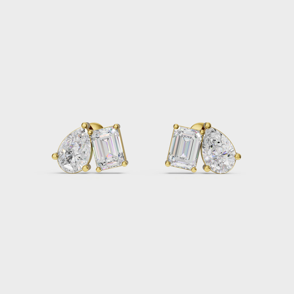 Emerald & Pear Diamond Stud