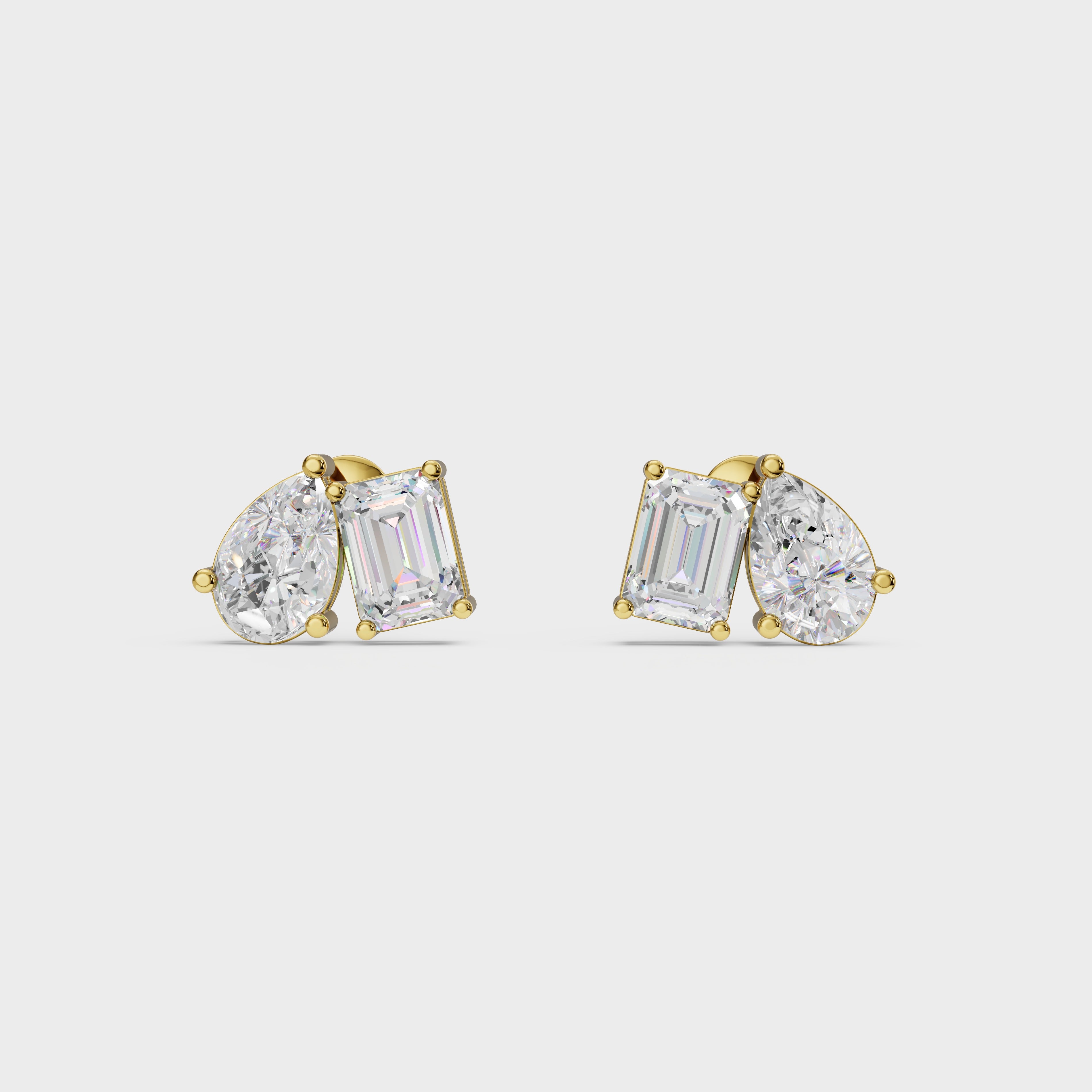 Emerald & Pear Diamond Stud