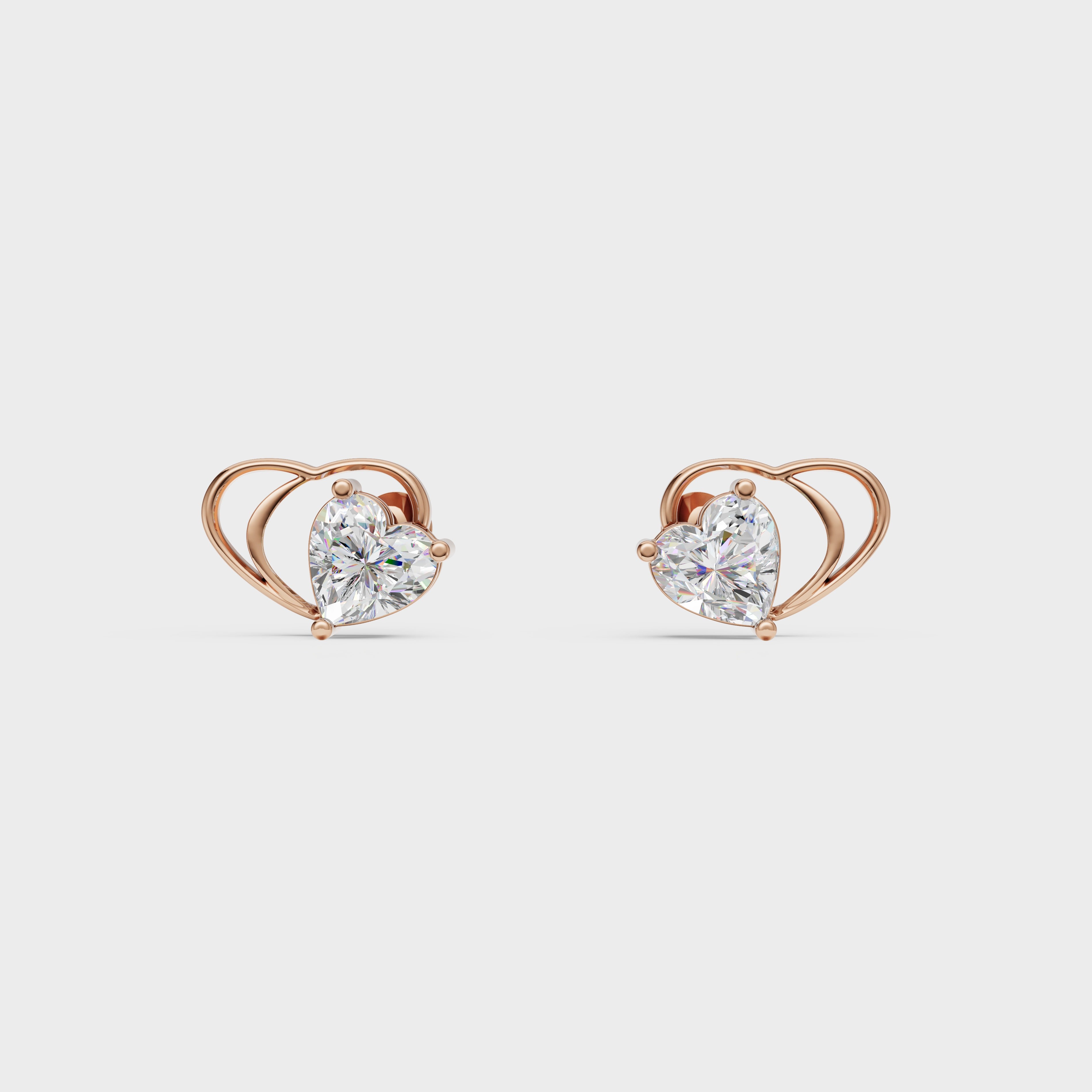 Butterfly Theme Heart Stud Earrings