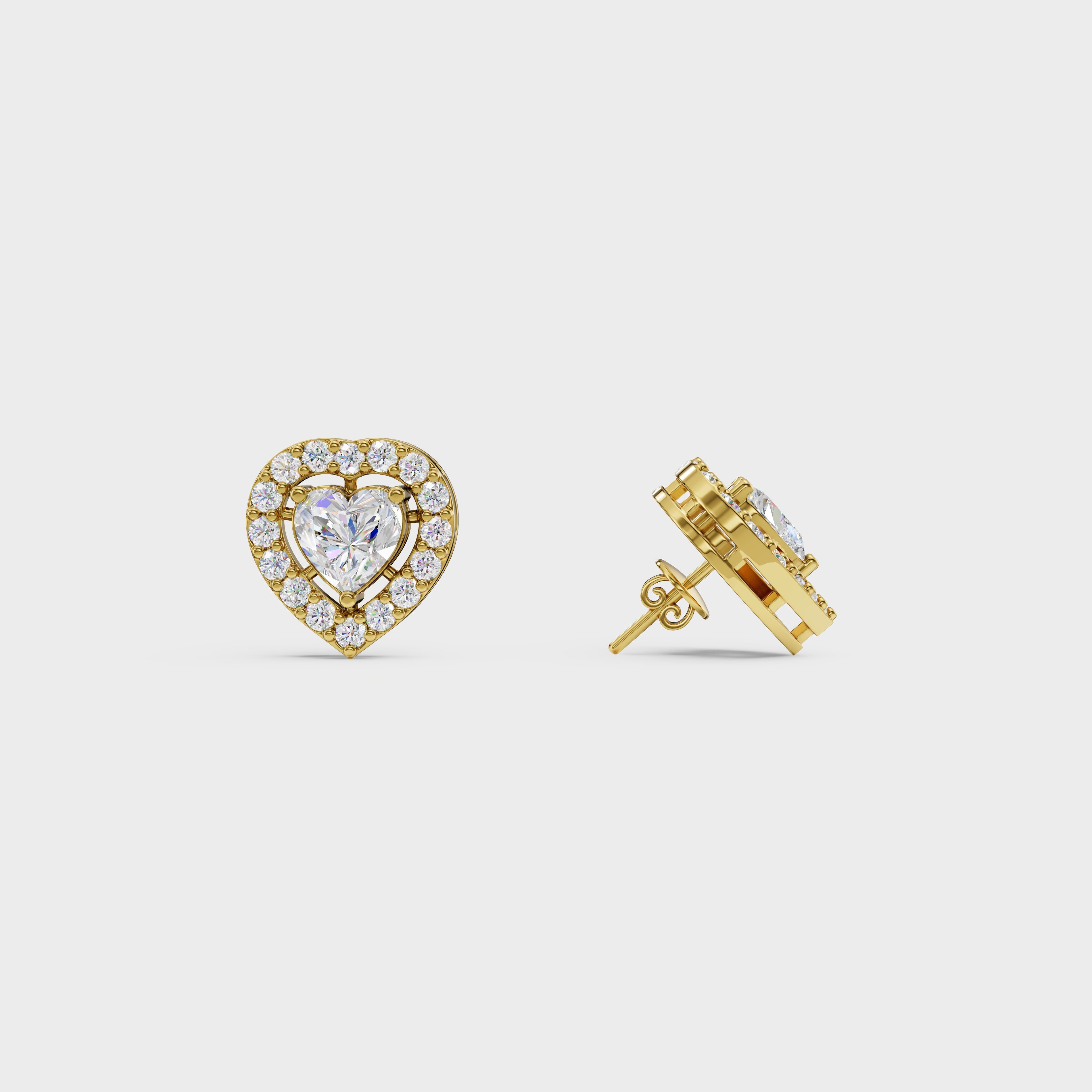 Heart Cut Halo Stud Earrings