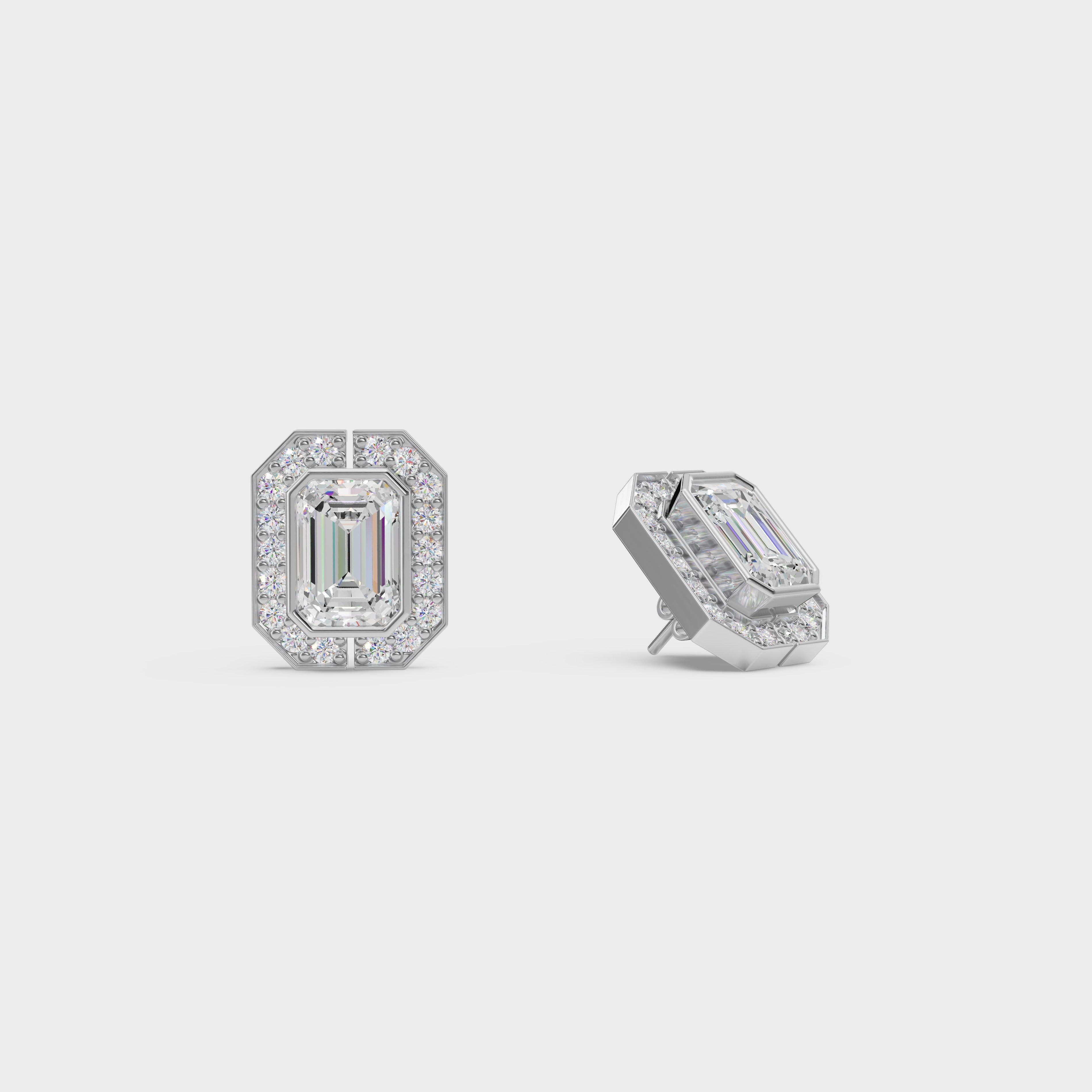 Emerald Cut Halo Stud Earrings