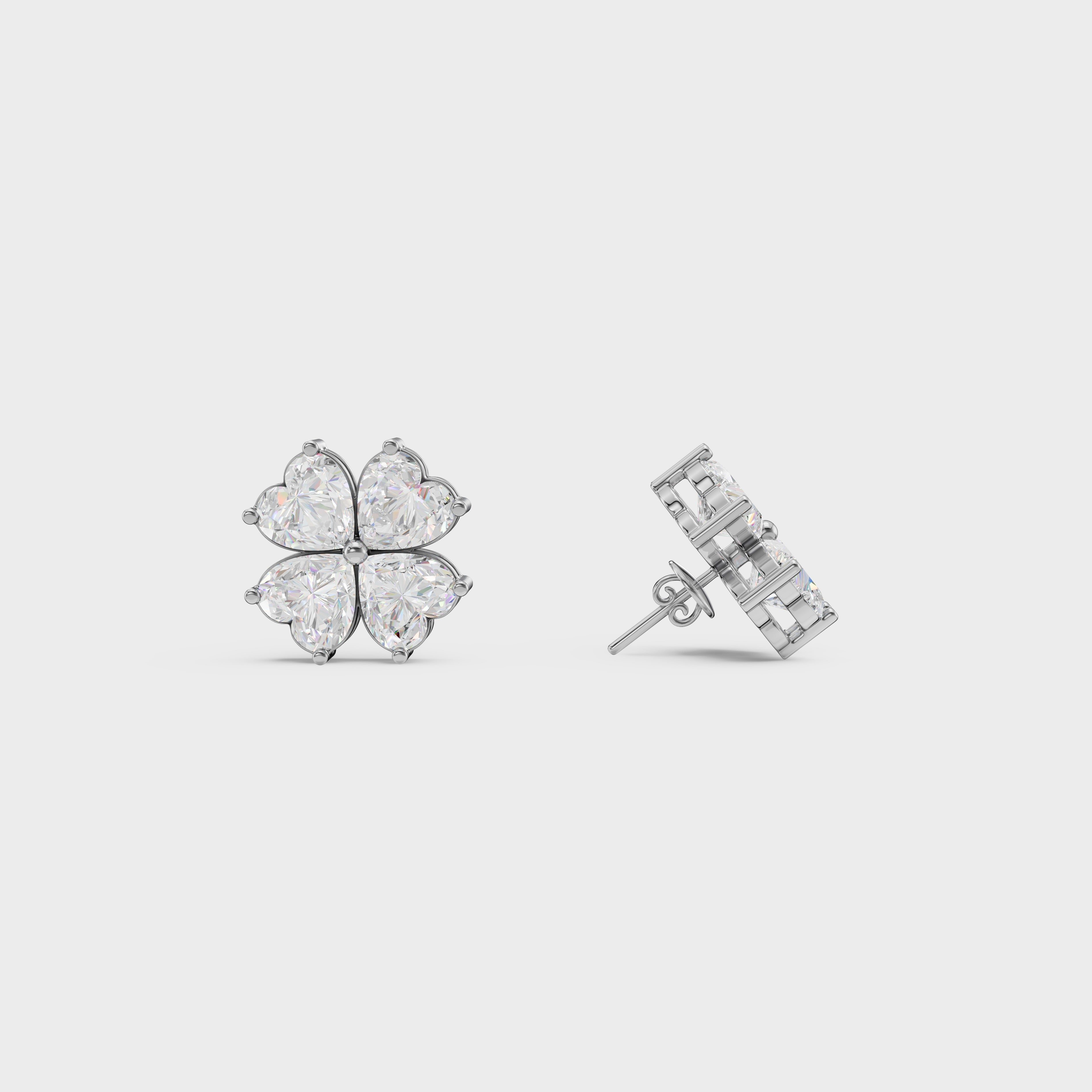 Heart Cut Diamond Floral Stud Earrings