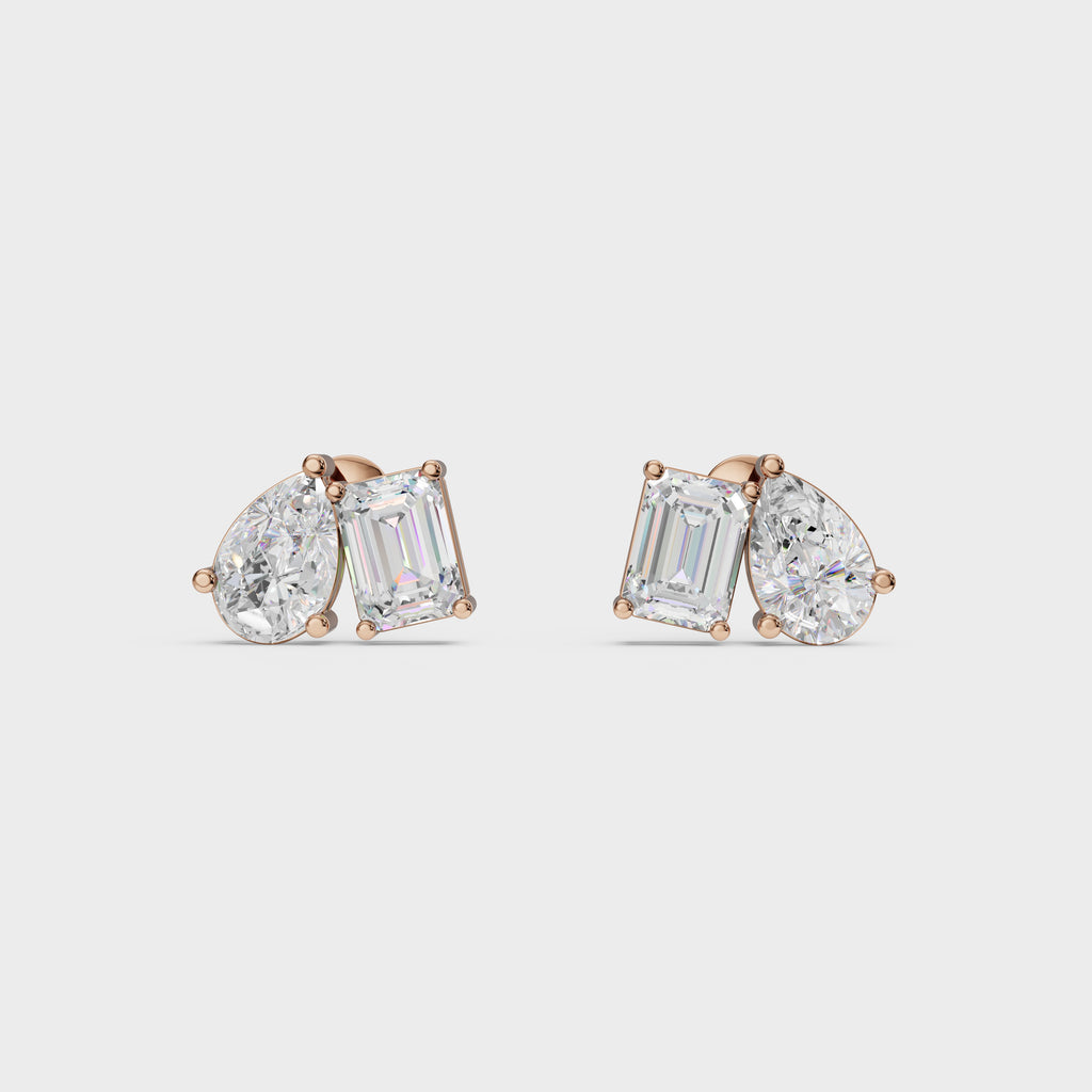 Emerald & Pear Diamond Stud